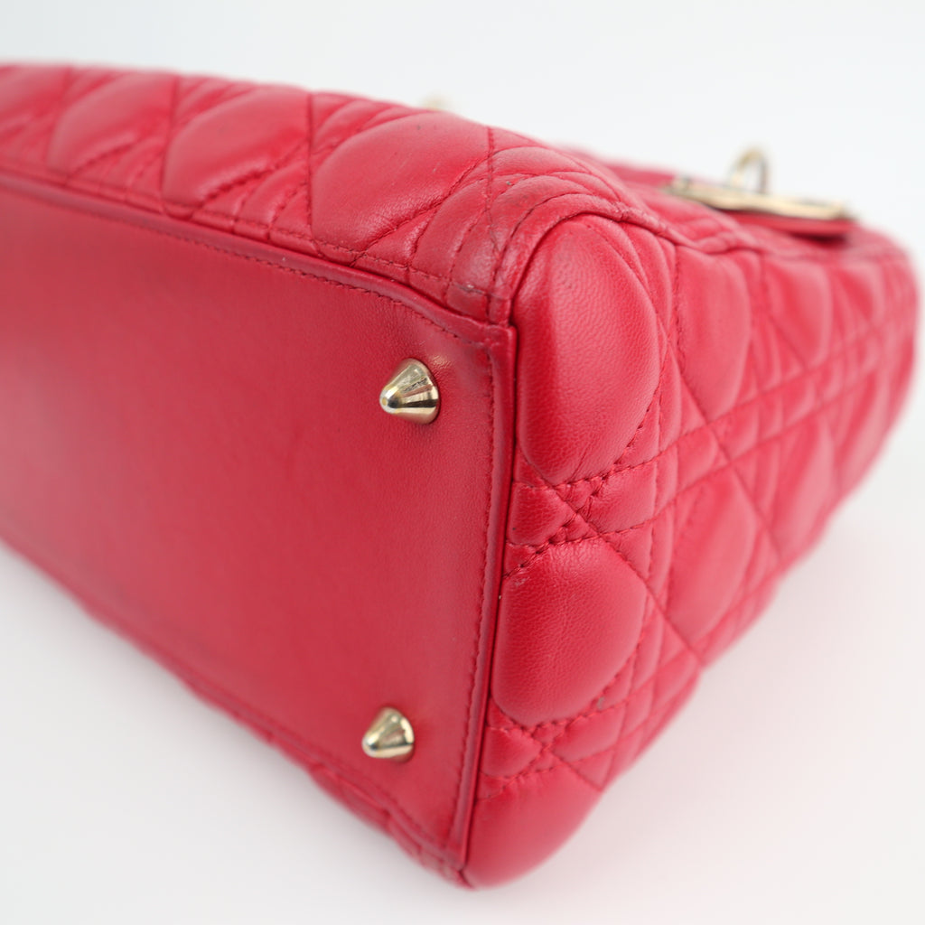 Christian Dior Lambskin Cannage Medium Lady Dior Red Shoulder Bag C1613 | Pre-Owned Very Good Red Cannage Leather
