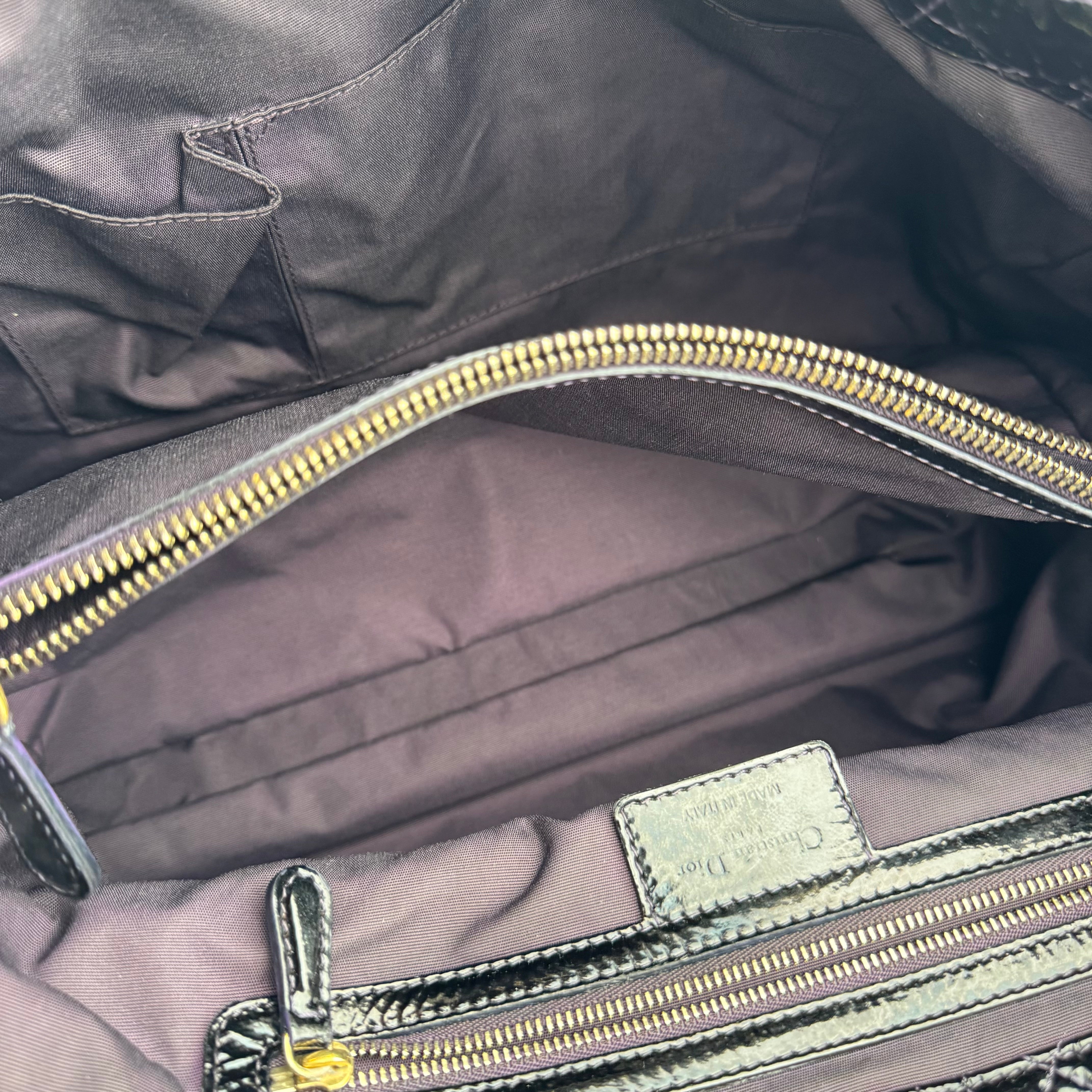 J1492 Christian Dior Black Cannage Quilted Patent Bag- Pre Owned