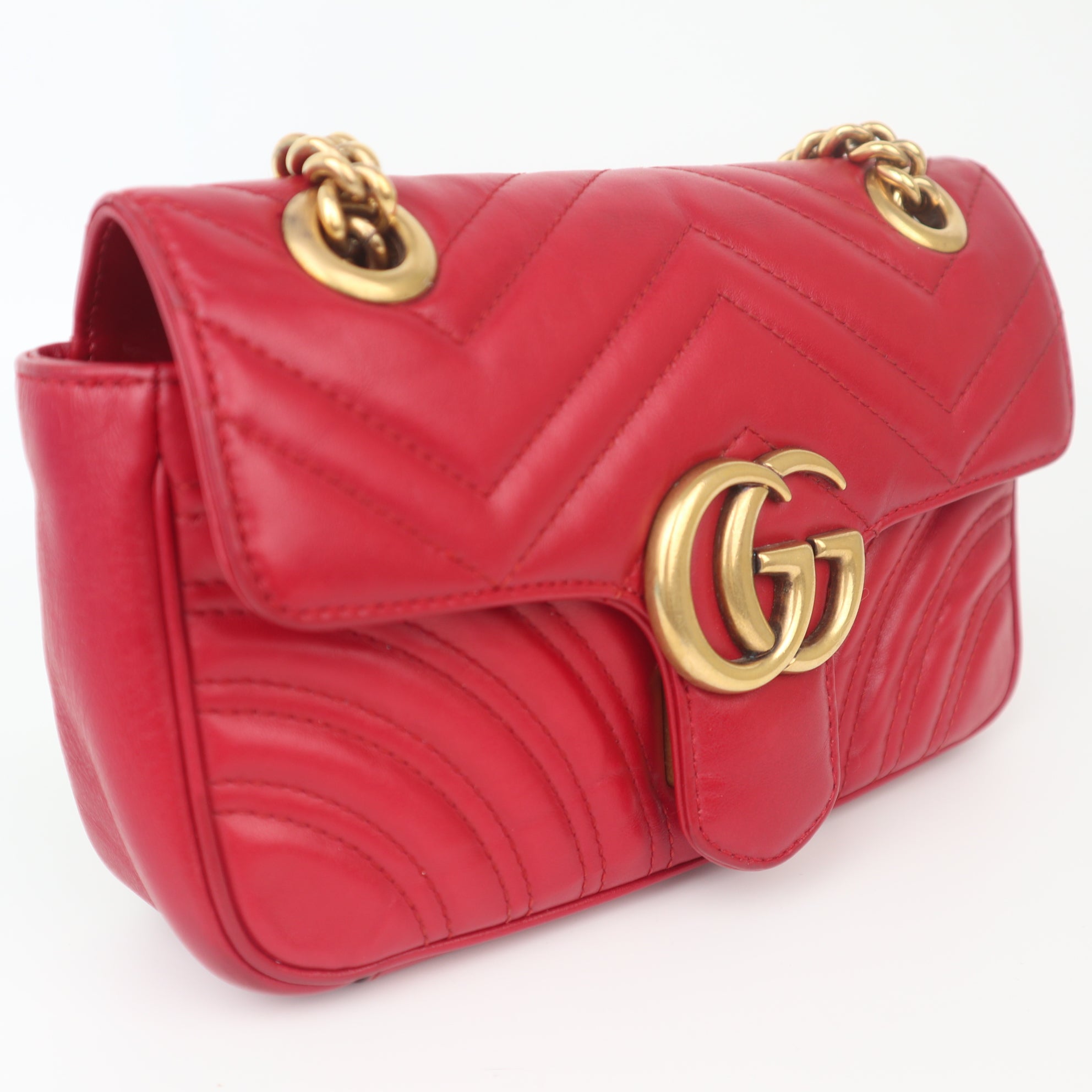 C1064 GG Marmont Bag Collection Red Leather Shoulder Bag-Pre Owned