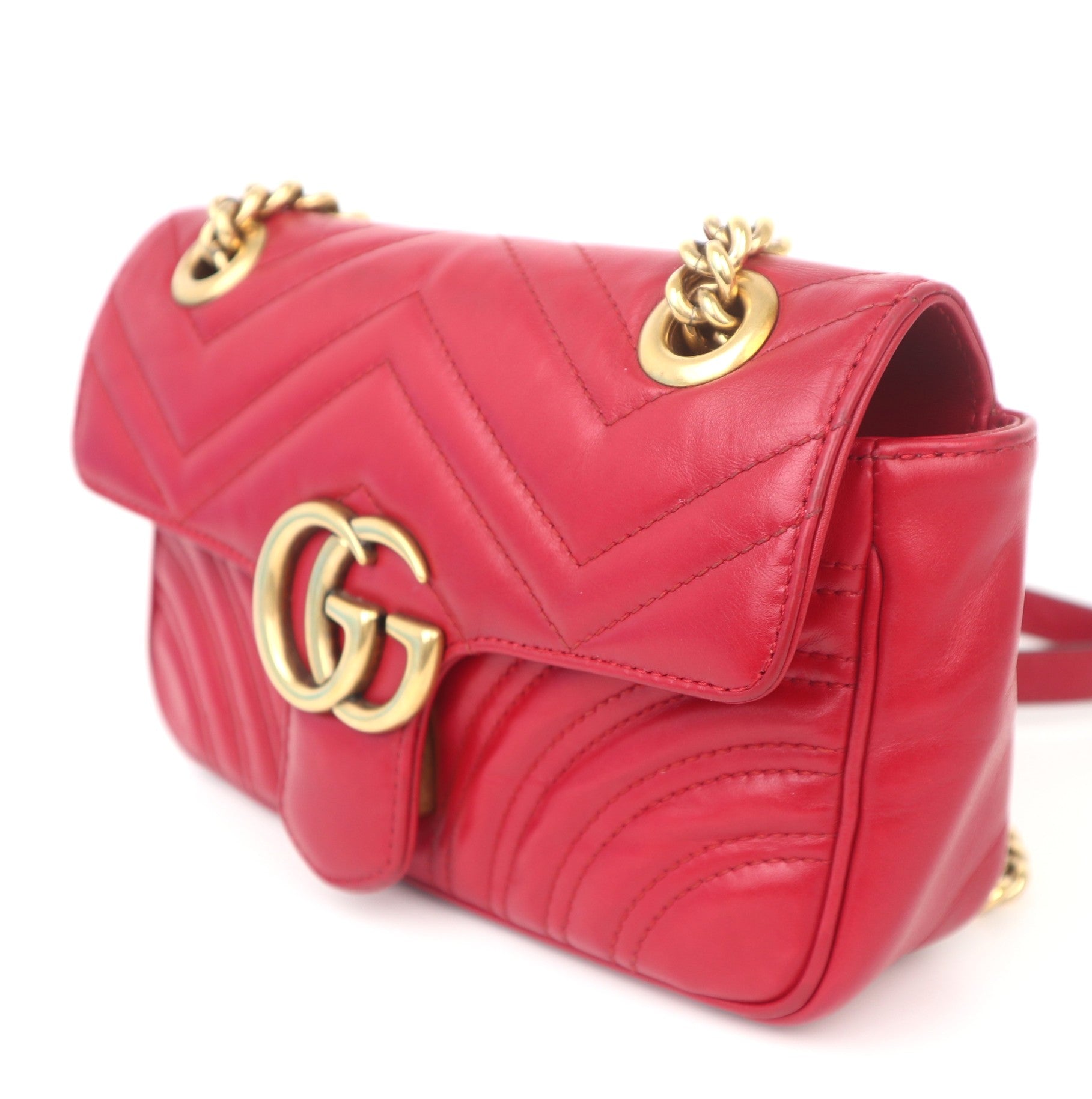 C1064 GG Marmont Bag Collection Red Leather Shoulder Bag-Pre Owned