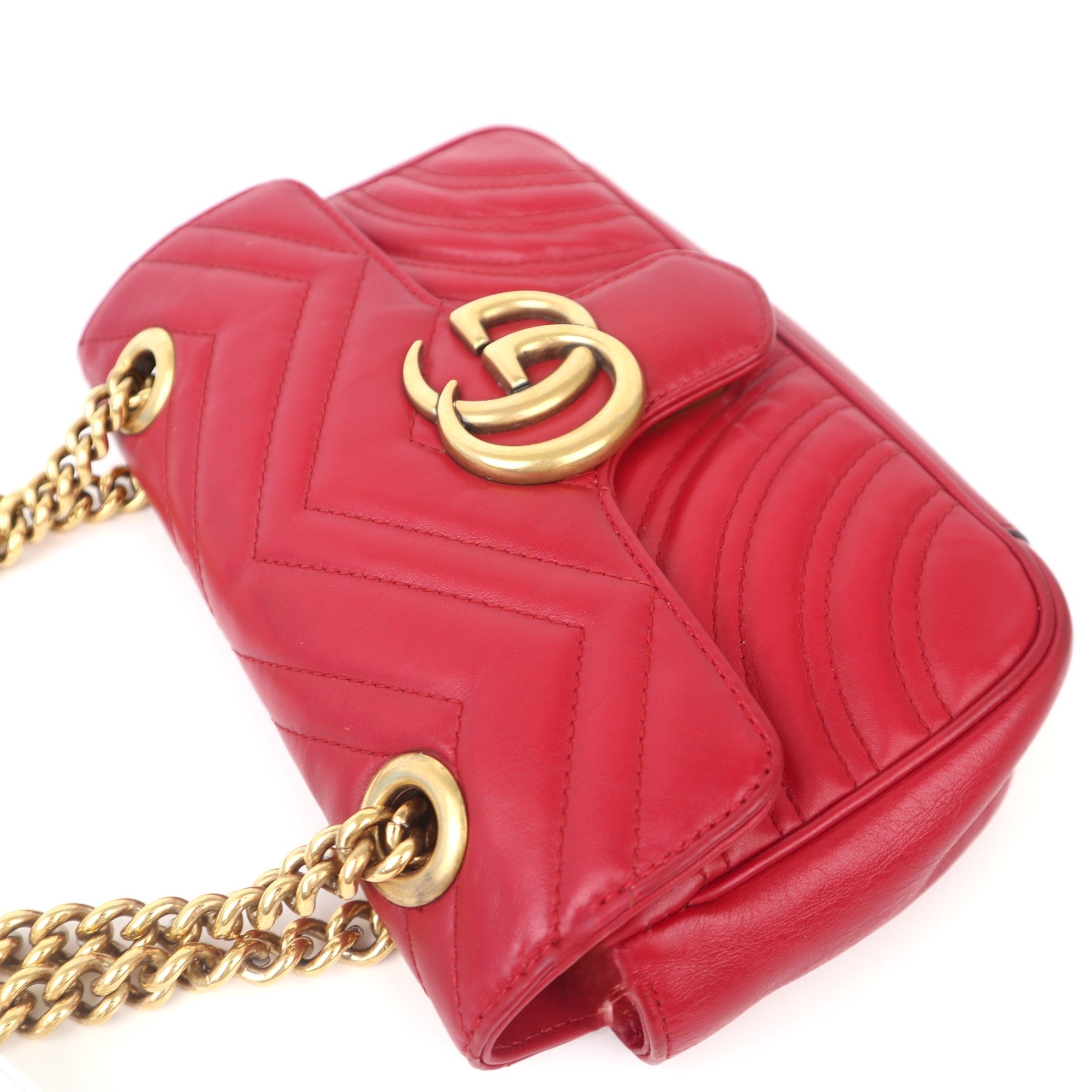 C1064 GG Marmont Bag Collection Red Leather Shoulder Bag-Pre Owned
