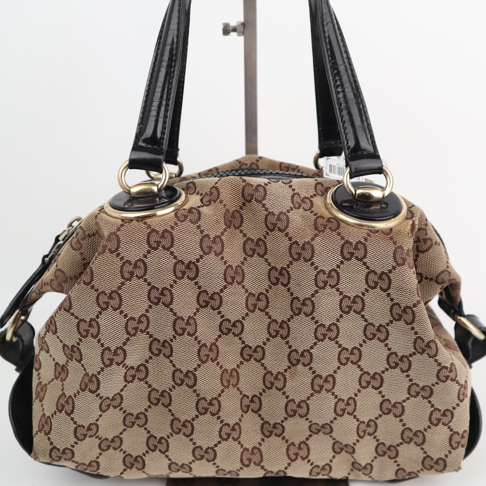 Gucci Brown/Black GG Canvas And Patent Leather Satchel Shoulder Bag C1616 | Pre-Owned Good Brown / Black GG Canvas Canvas, Leather