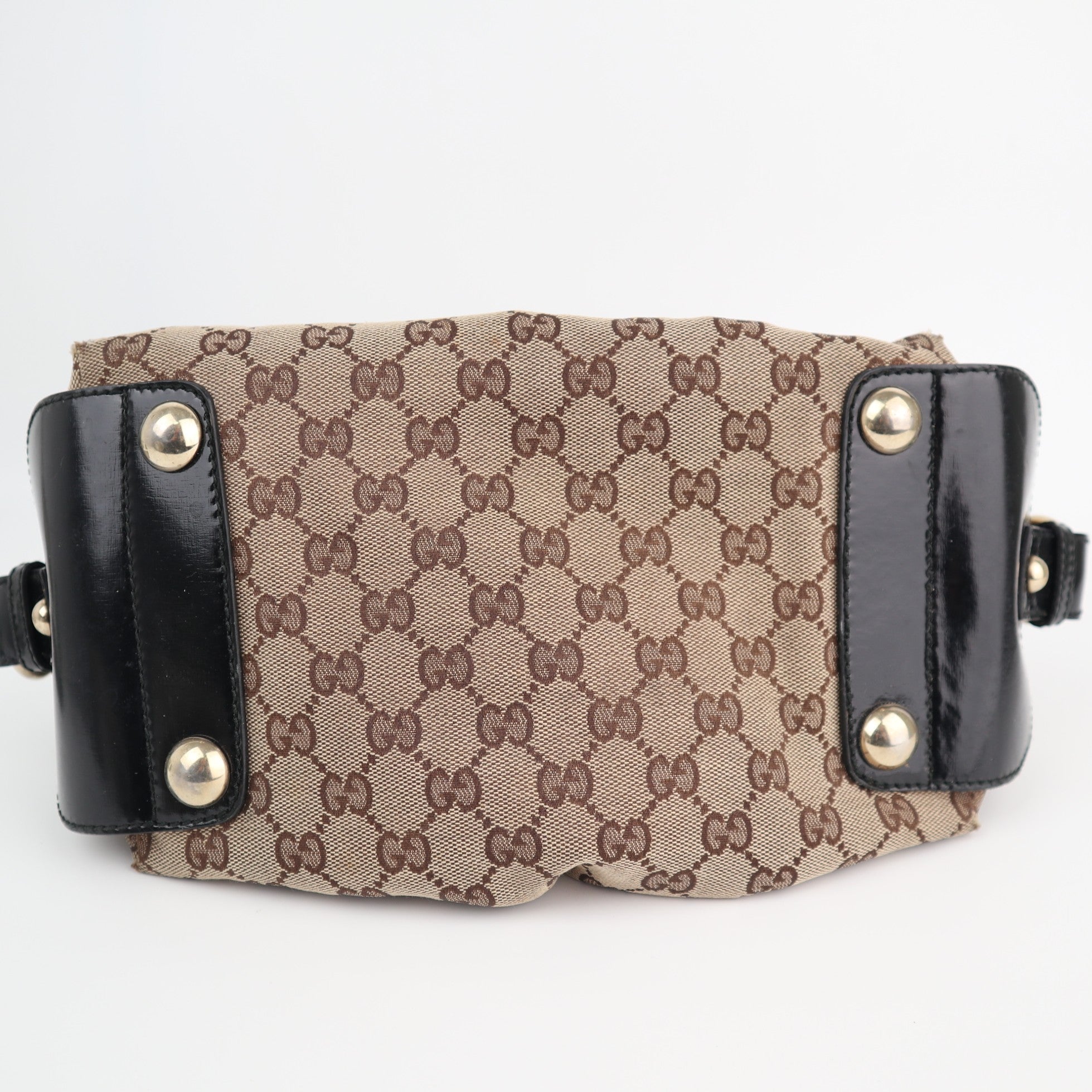 Gucci Brown/Black GG Canvas And Patent Leather Satchel Shoulder Bag C1616 | Pre-Owned Good Brown / Black GG Canvas Canvas, Leather
