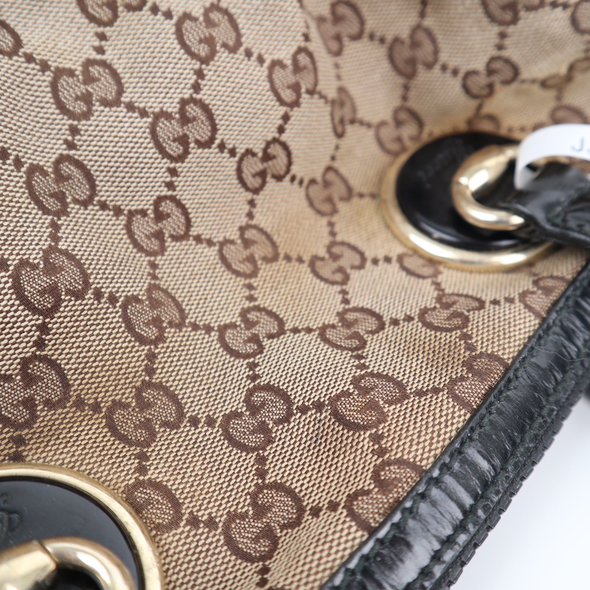 Gucci Brown/Black GG Canvas And Patent Leather Satchel Shoulder Bag C1616 | Pre-Owned Good Brown / Black GG Canvas Canvas, Leather