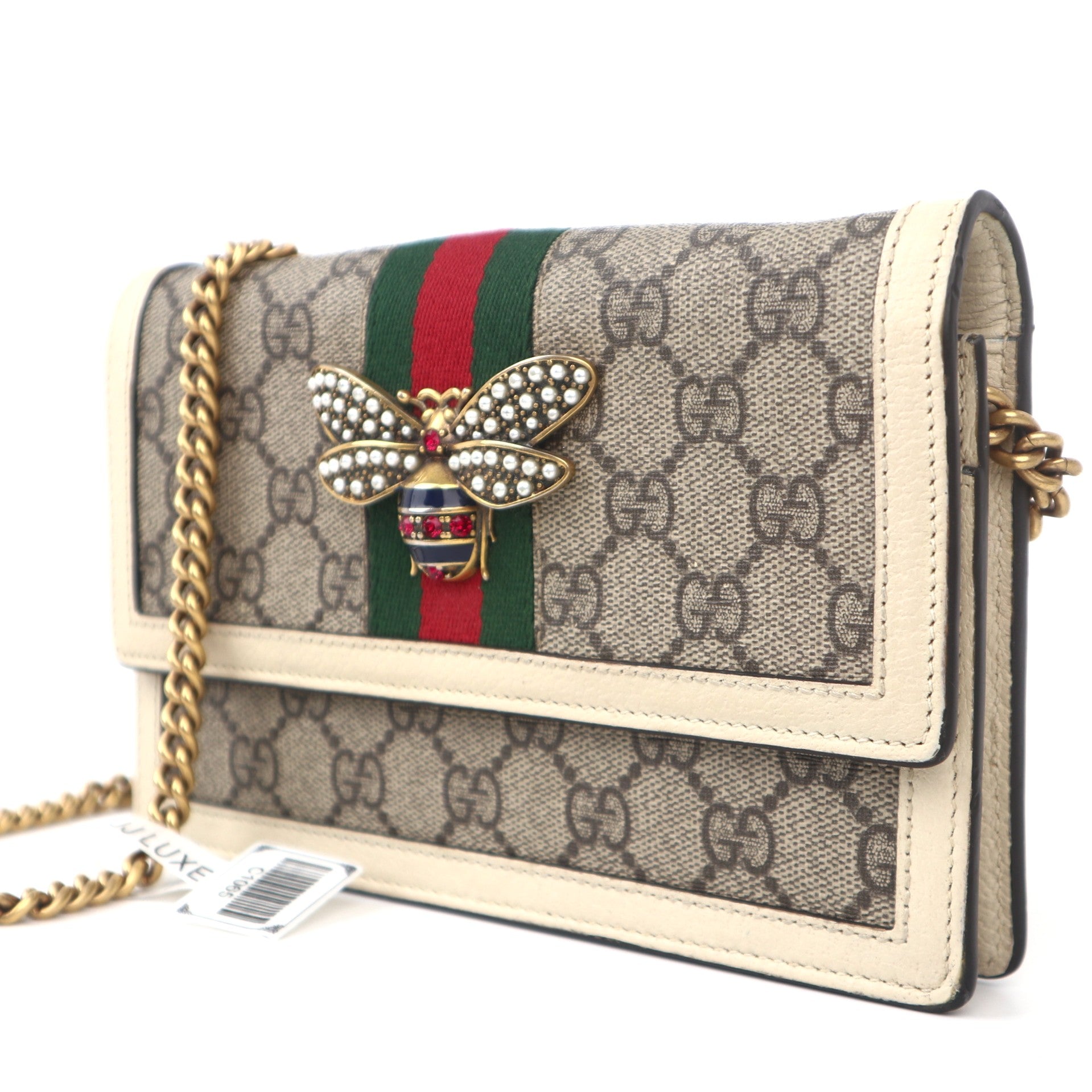 C1065 Gucci GG Supreme Monogram Web Queen Margaret Chain Wallet -Pre Owned