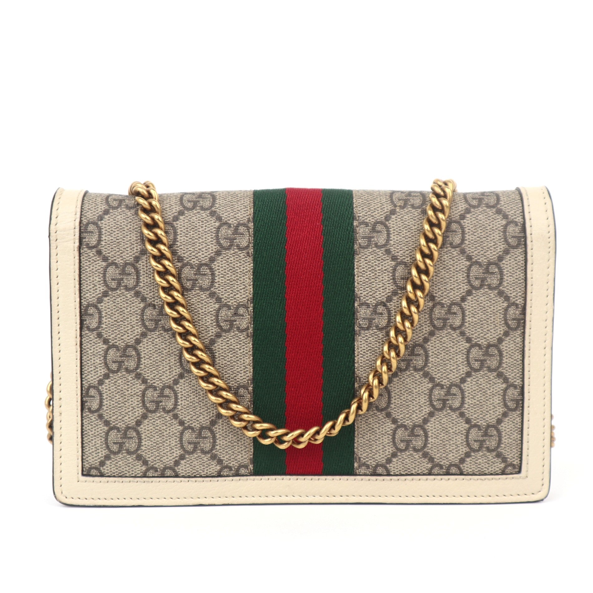 C1065 Gucci GG Supreme Monogram Web Queen Margaret Chain Wallet -Pre Owned