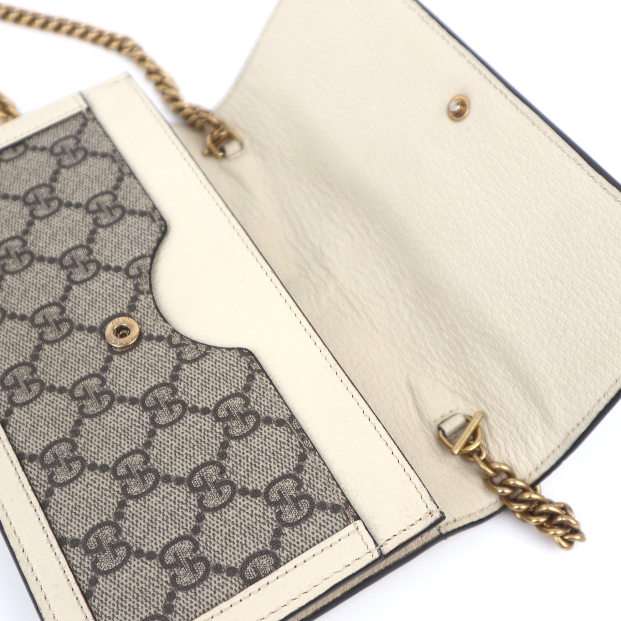 C1065 Gucci GG Supreme Monogram Web Queen Margaret Chain Wallet -Pre Owned