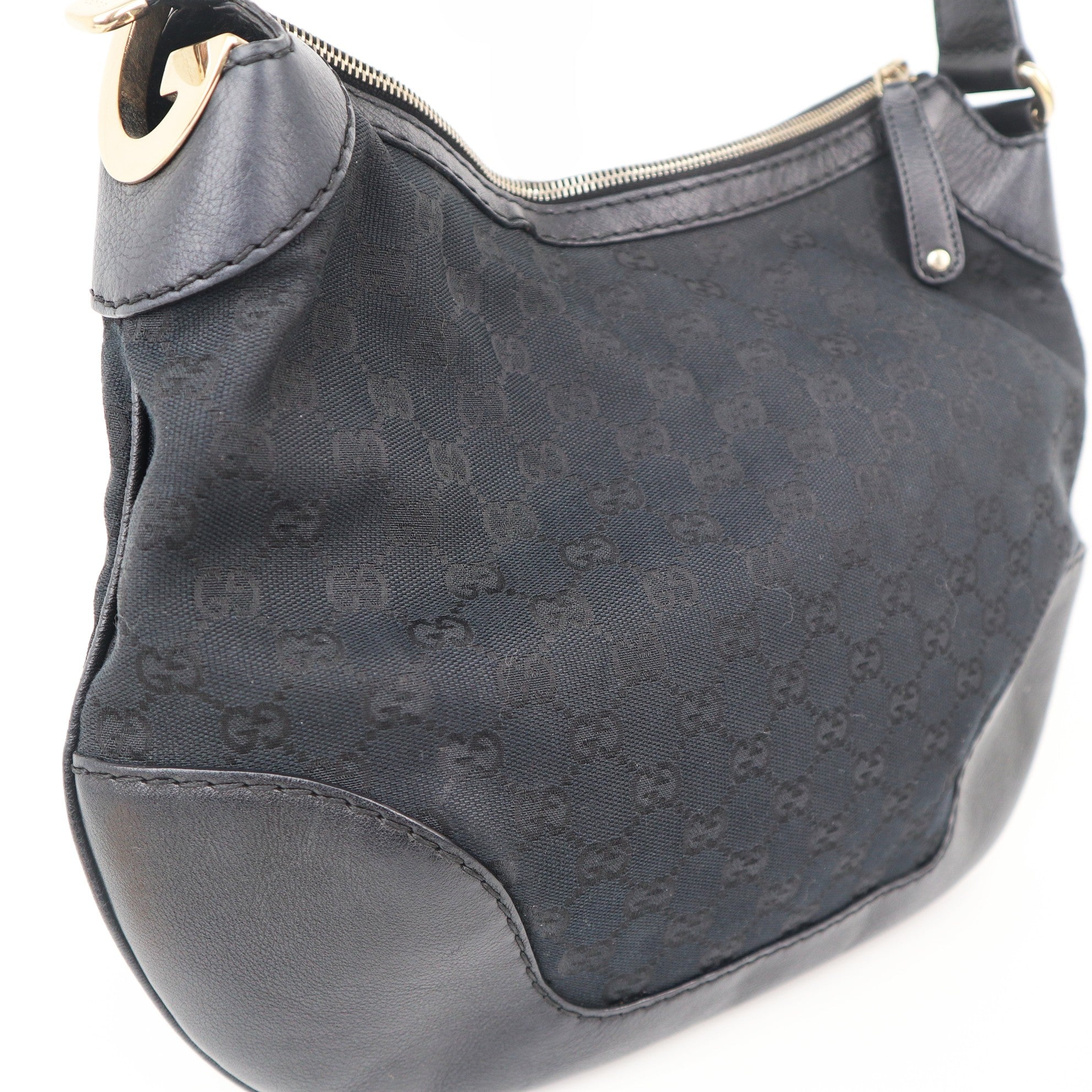 C1066 Gucci GG Canvas Shoulder Bag Black Cloth-Pre Owned