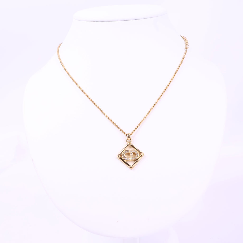 J3061 Christian Dior Necklace Dior square motif Rhinestone Gold Plated Necklace | Pre-Owned Gold Gold-plated metal, Crystal