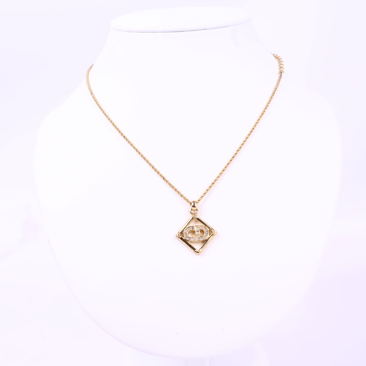 J3061 Christian Dior Necklace Dior square motif Rhinestone Gold Plated Necklace | Pre-Owned Gold Gold-plated metal, Crystal