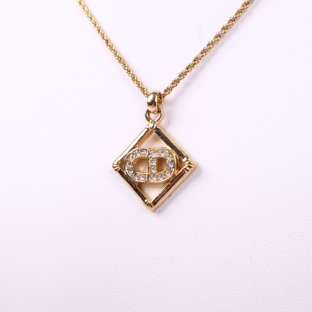 J3061 Christian Dior Necklace Dior square motif Rhinestone Gold Plated Necklace | Pre-Owned Gold Gold-plated metal, Crystal