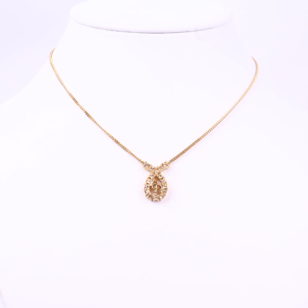 J3069 Christian Dior Necklace Dior Ribbon motif Rhinestone Gold Plated Necklace | Pre-Owned Gold Gold-plated metal, Crystal Ribbon motif