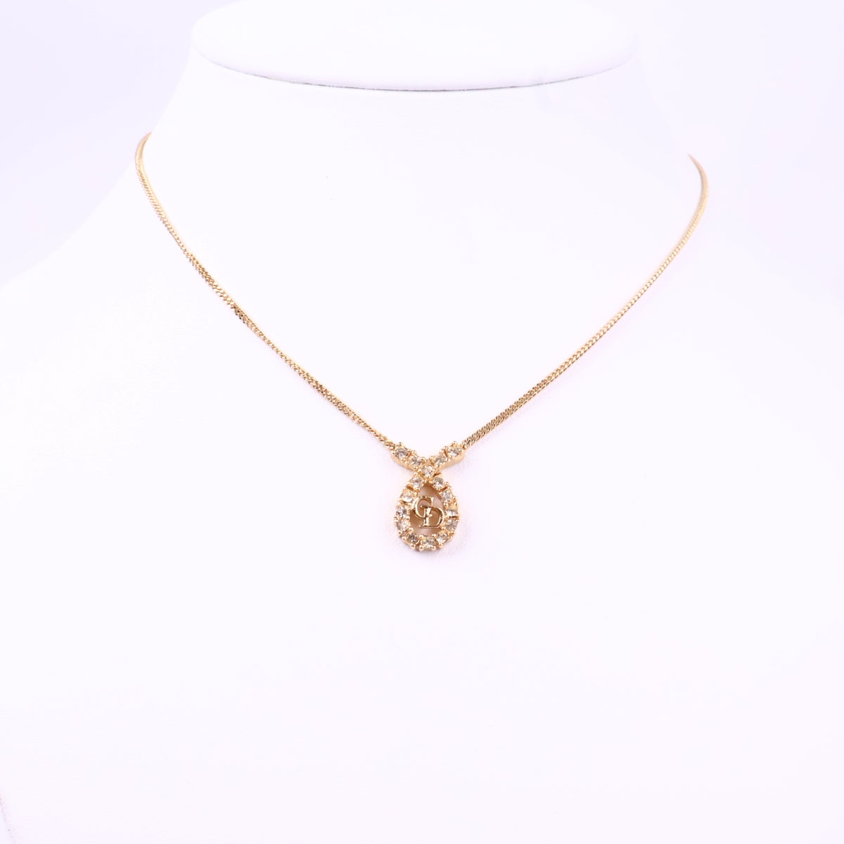 J3069 Christian Dior Necklace Dior Ribbon motif Rhinestone Gold Plated Necklace | Pre-Owned Gold Gold-plated metal, Crystal Ribbon motif