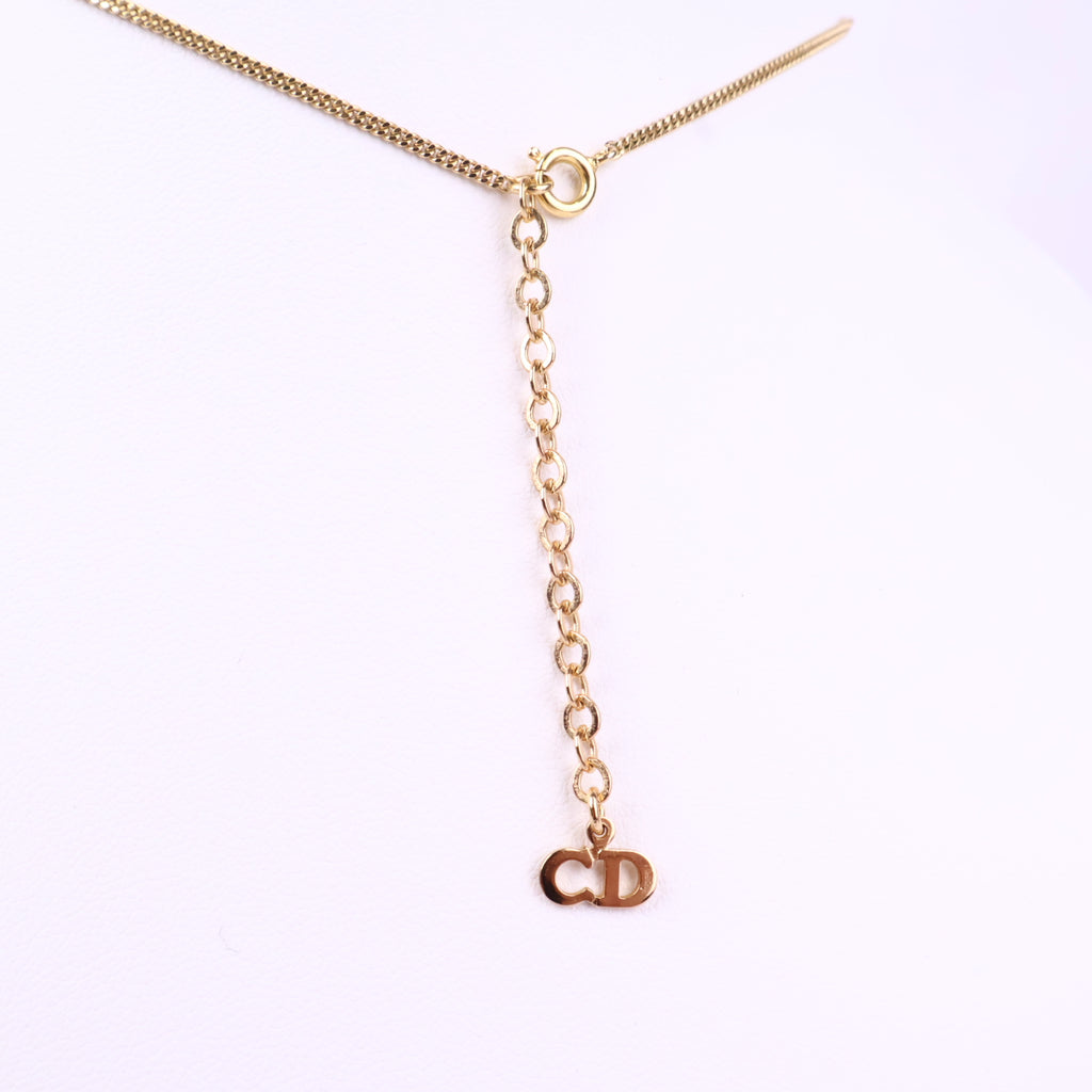 J3069 Christian Dior Necklace Dior Ribbon motif Rhinestone Gold Plated Necklace | Pre-Owned Gold Gold-plated metal, Crystal Ribbon motif