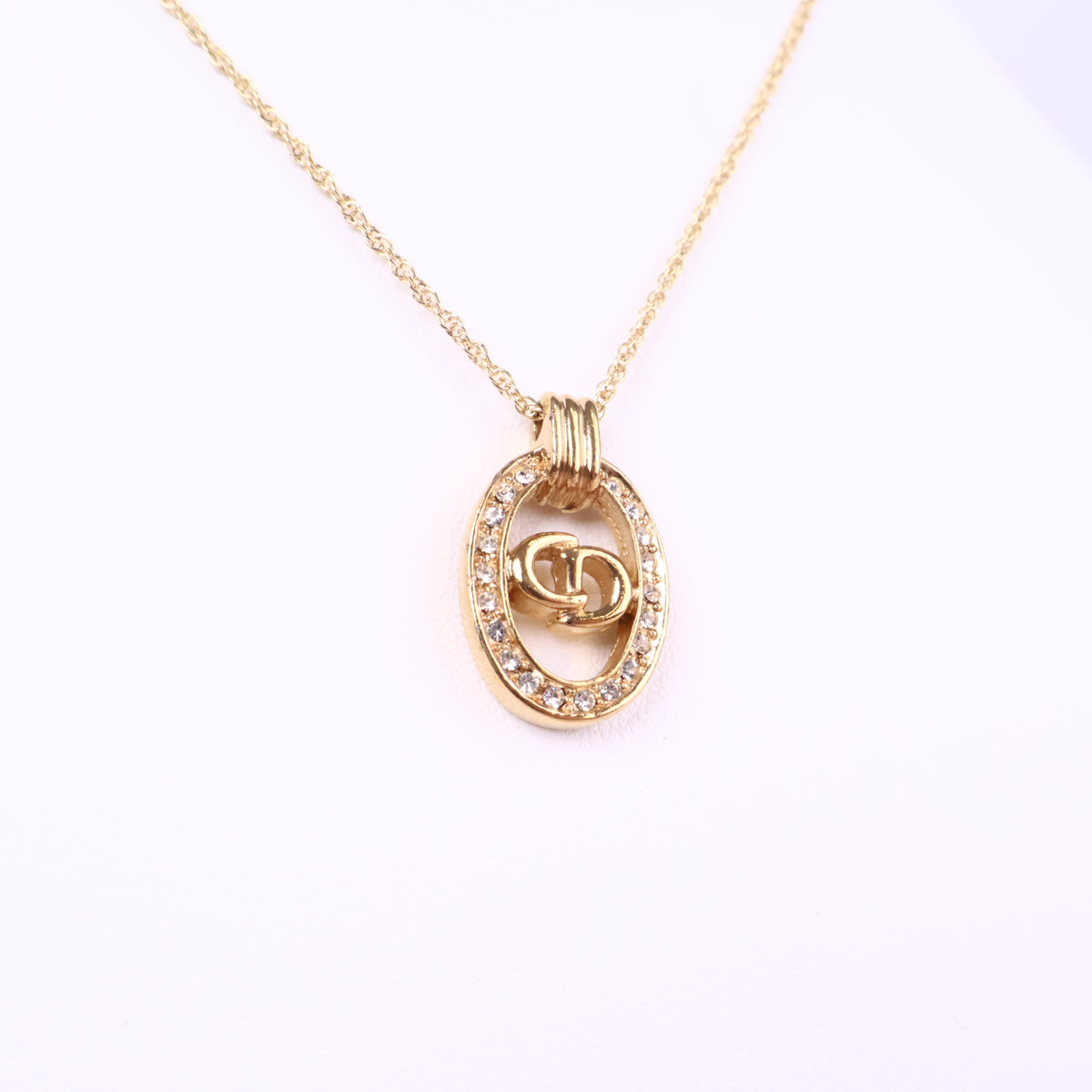 J3083 Christian Dior Necklace Dior Ribbon motif Rhinestone Gold Plated Necklace | Pre-Owned Like Gold-plated metal, Crystal Ribbon motif