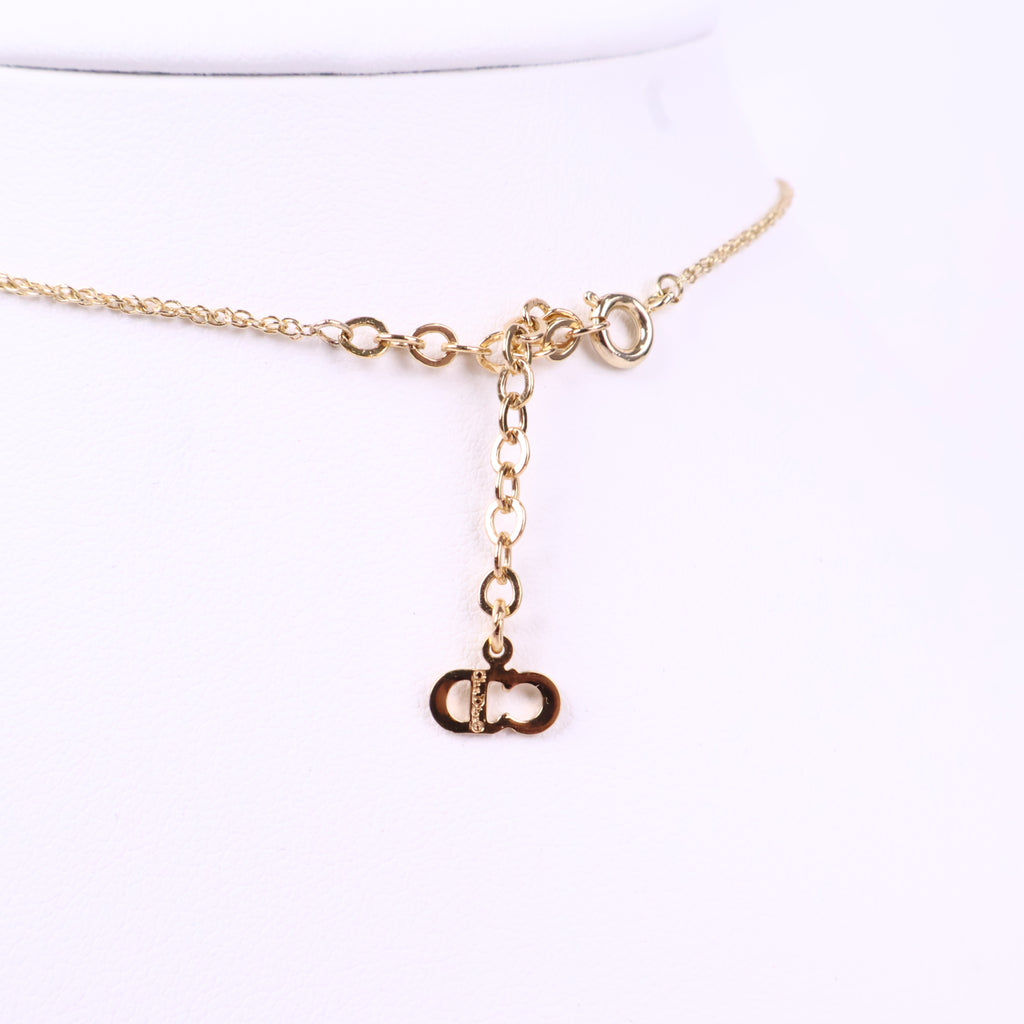 J3083 Christian Dior Necklace Dior Ribbon motif Rhinestone Gold Plated Necklace | Pre-Owned Like Gold-plated metal, Crystal Ribbon motif
