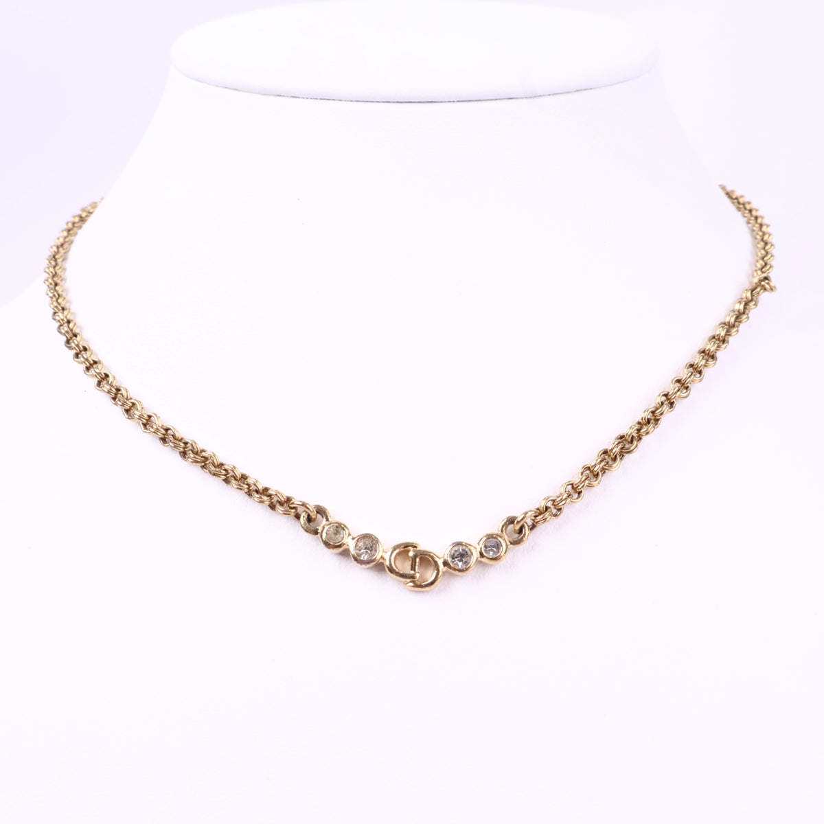 J3090# Christian Dior Necklace 20th Century Gold Plated CD Logo Crystal Pendant Necklace | Pre-Owned Gold-plated metal, Crystal Logo