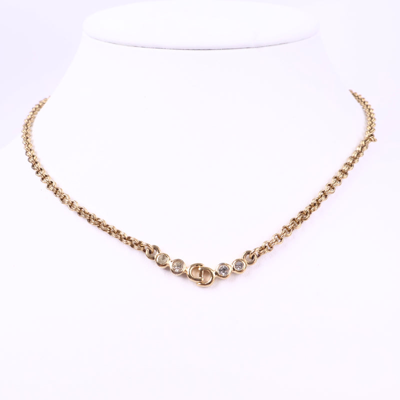 J3090# Christian Dior Necklace 20th Century Gold Plated CD Logo Crystal Pendant Necklace | Pre-Owned Gold-plated metal, Crystal Logo