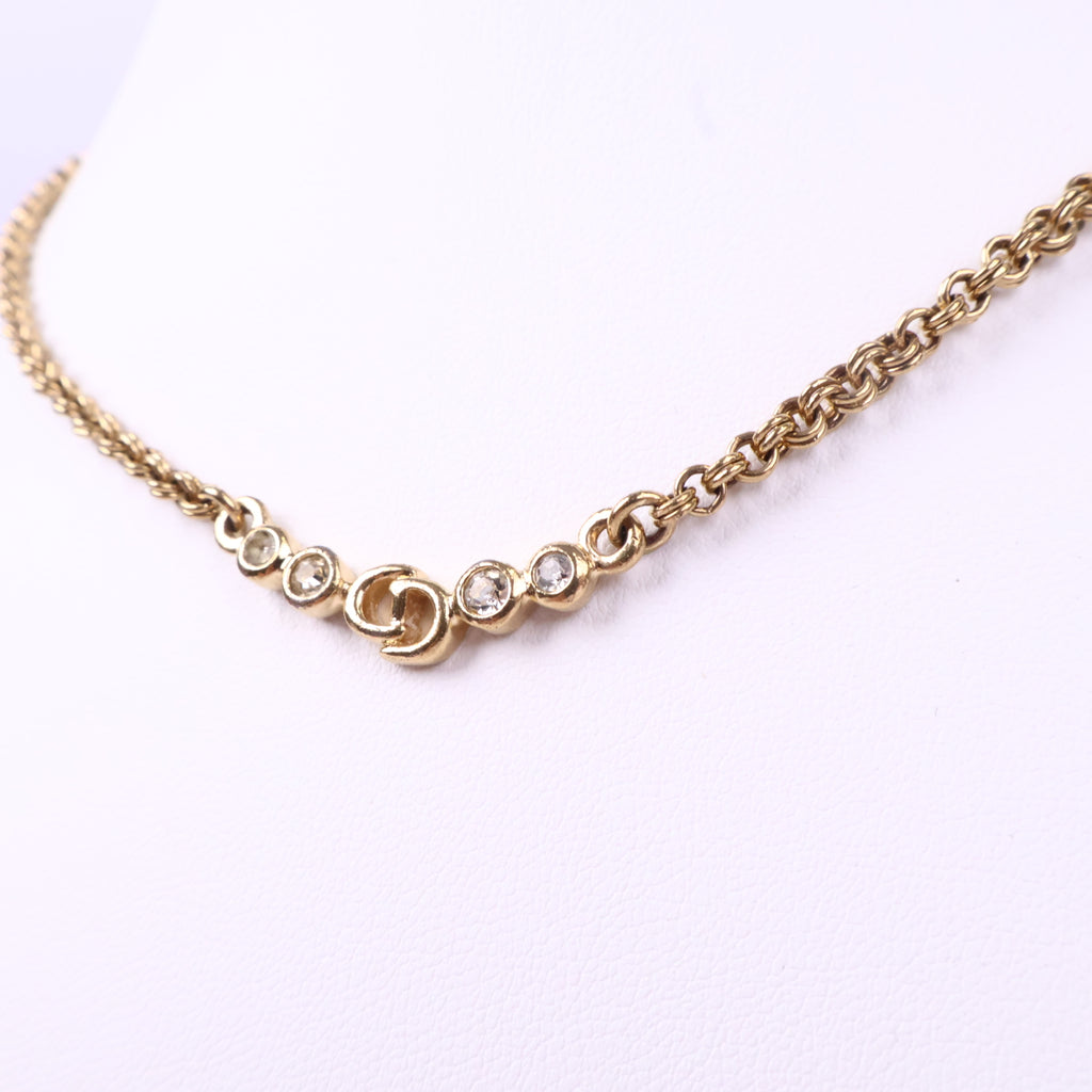 J3090# Christian Dior Necklace 20th Century Gold Plated CD Logo Crystal Pendant Necklace | Pre-Owned Gold-plated metal, Crystal Logo