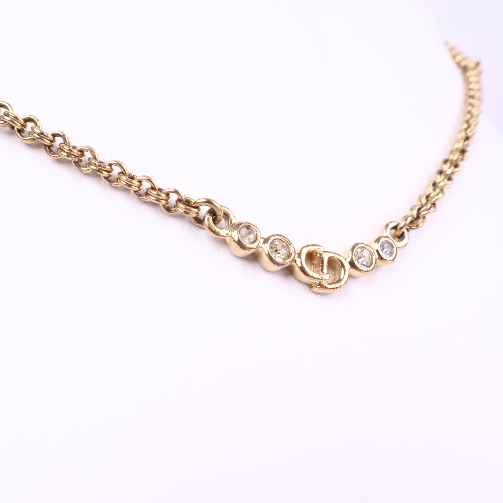 J3090 Christian Dior Necklace 20th Century Gold Plated CD Logo Crystal Pendant Necklace | Pre-Owned Gold-plated metal, Crystal Logo