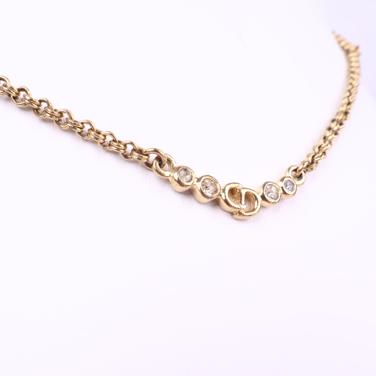 J3090# Christian Dior Necklace 20th Century Gold Plated CD Logo Crystal Pendant Necklace | Pre-Owned Gold-plated metal, Crystal Logo