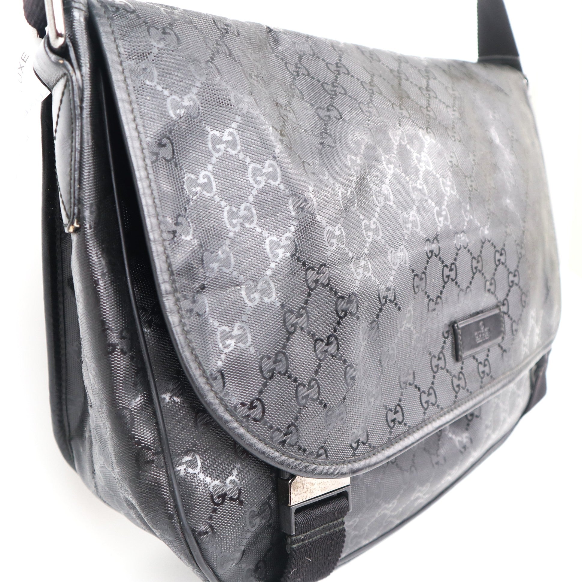 C1069 Gucci Black GG Imprime Coated Canvas Messenger Bag-Pre Owned