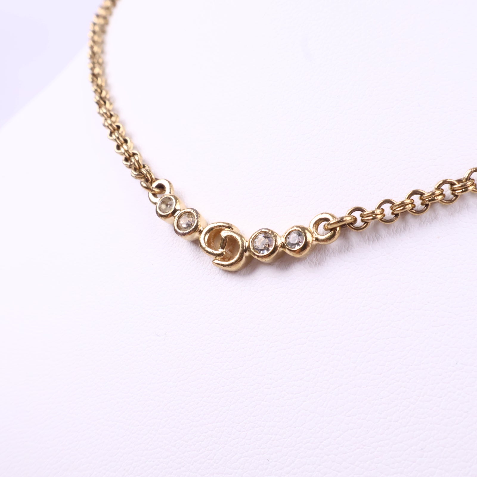 J3090 Christian Dior Necklace 20th Century Gold Plated CD Logo Crystal Pendant Necklace | Pre-Owned Gold-plated metal, Crystal Logo