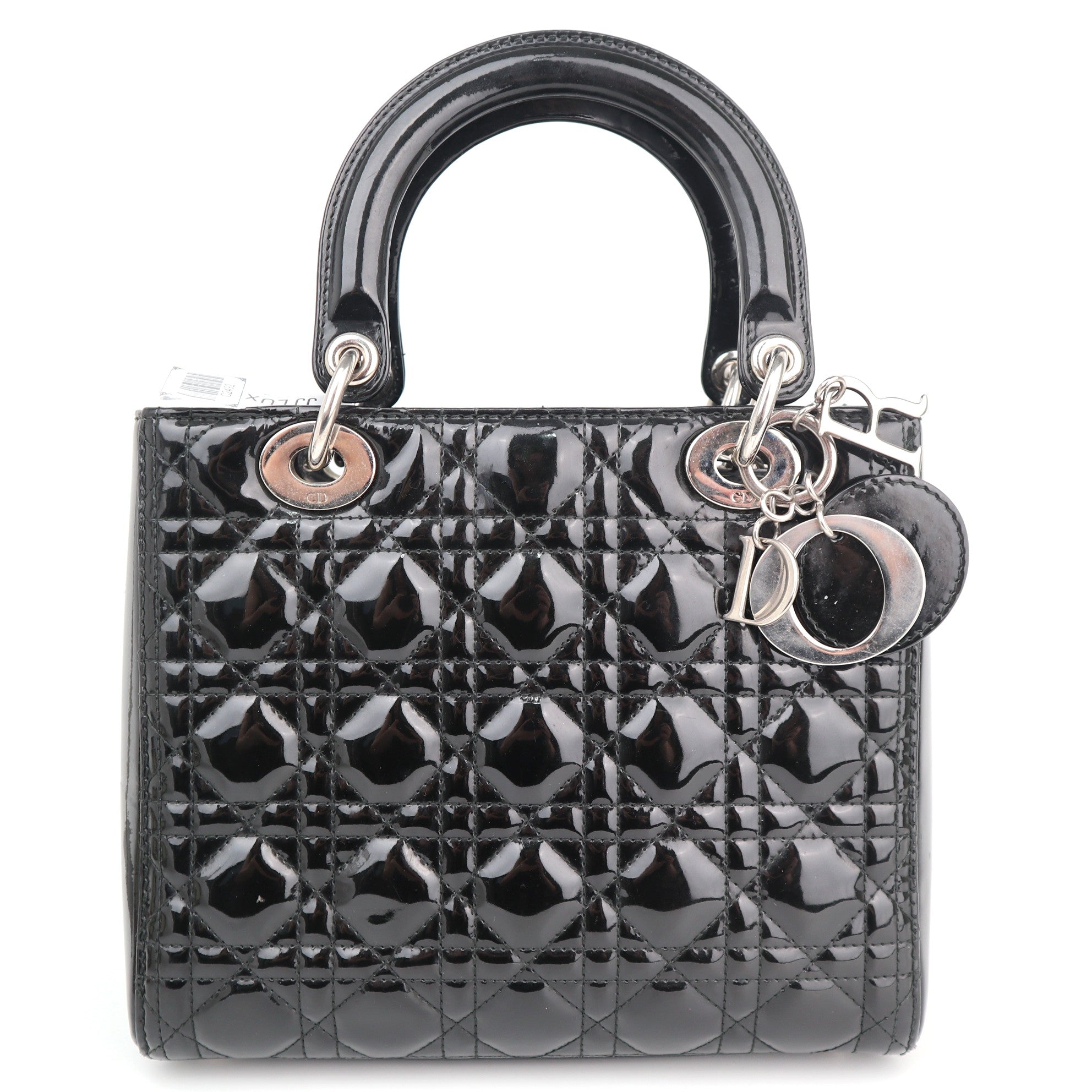 C2492 Christian Dior Top Handle Bag Patent Cannage Medium Lady Dior Bag Black | Pre-Owned Very Good Black Patent leather Cannage quilted