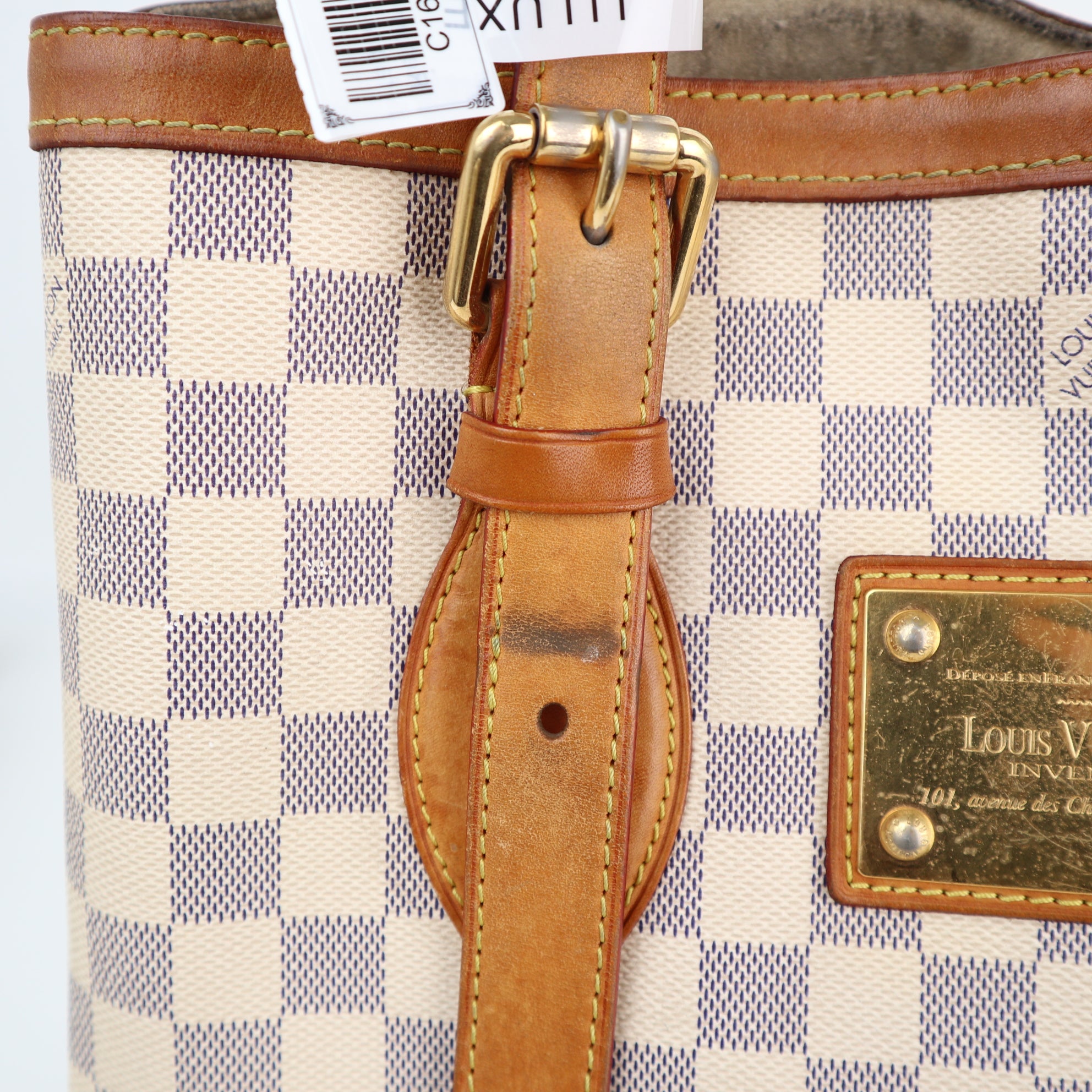 Louis Vuitton Damier Azur Hampstead MM Shoulder Bag C1627 | Pre-Owned Good Cream / Blue Damier Azur Canvas