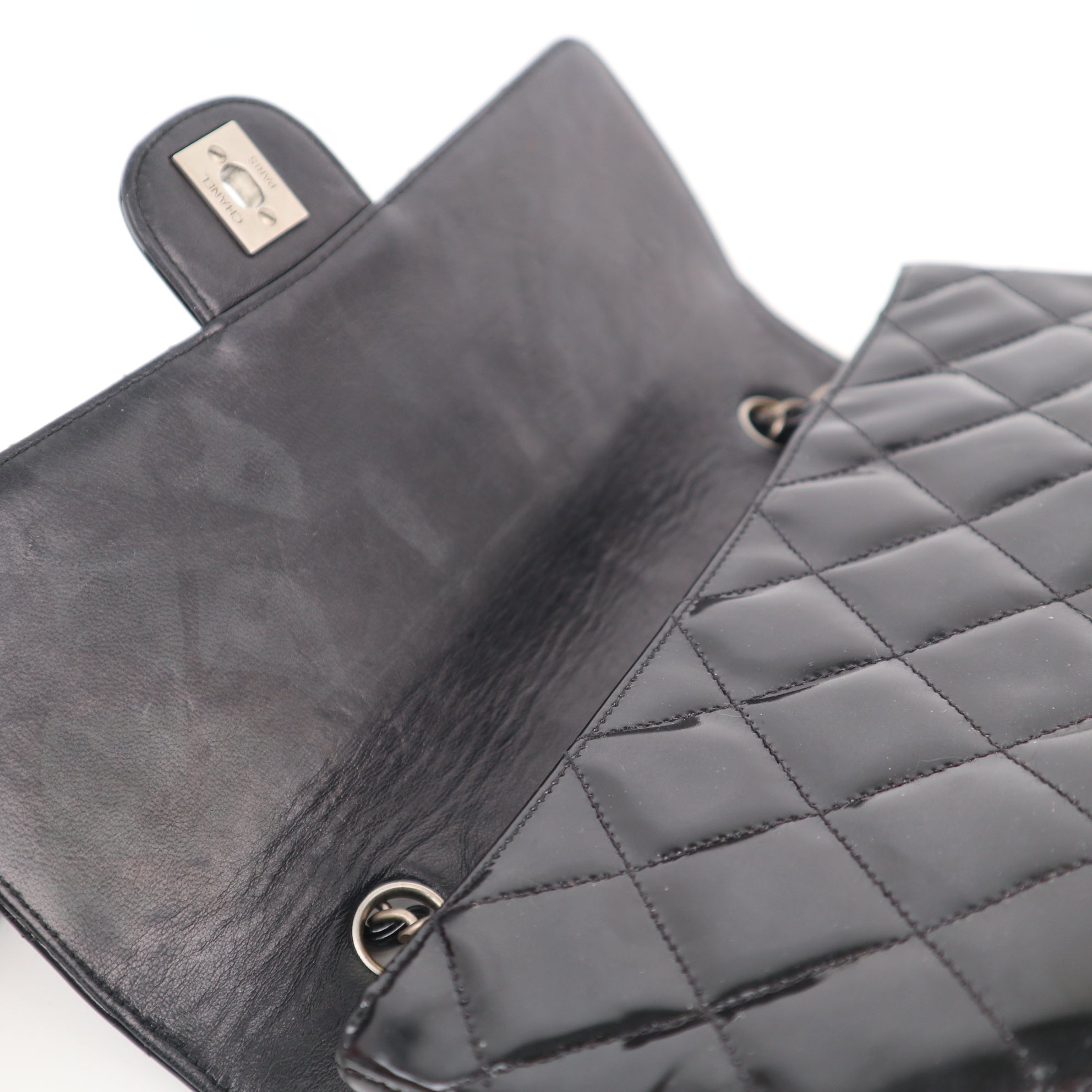 Chanel Black Quilted Patent Leather Coco Shine Flap Bag Shoulder Bag C1635 | Pre-Owned Very Good Black Quilted Leather, Patent leather