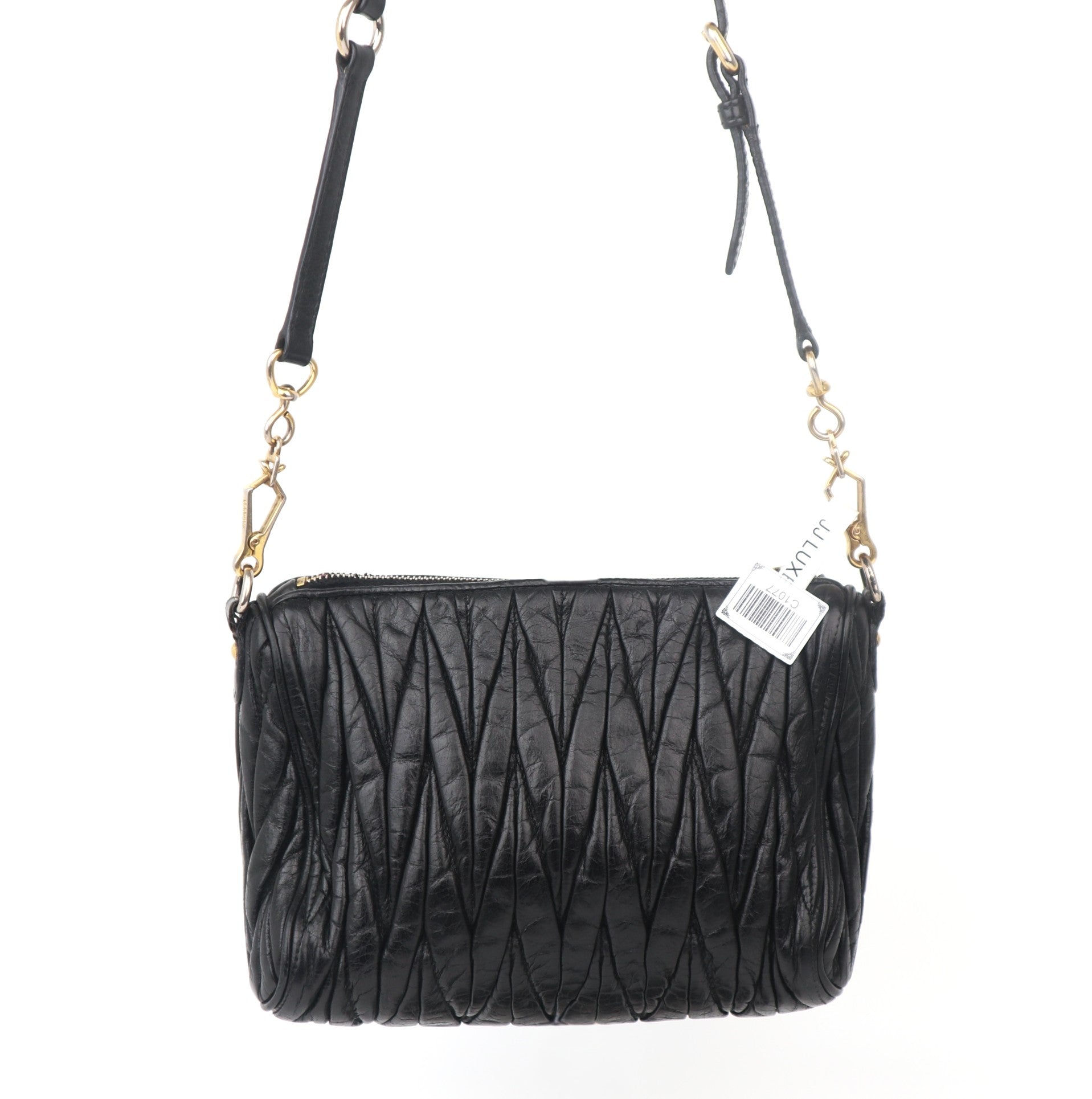 C1077 Miu Miu Black Matelassé Leather Shoulder Bag-Pre Owned