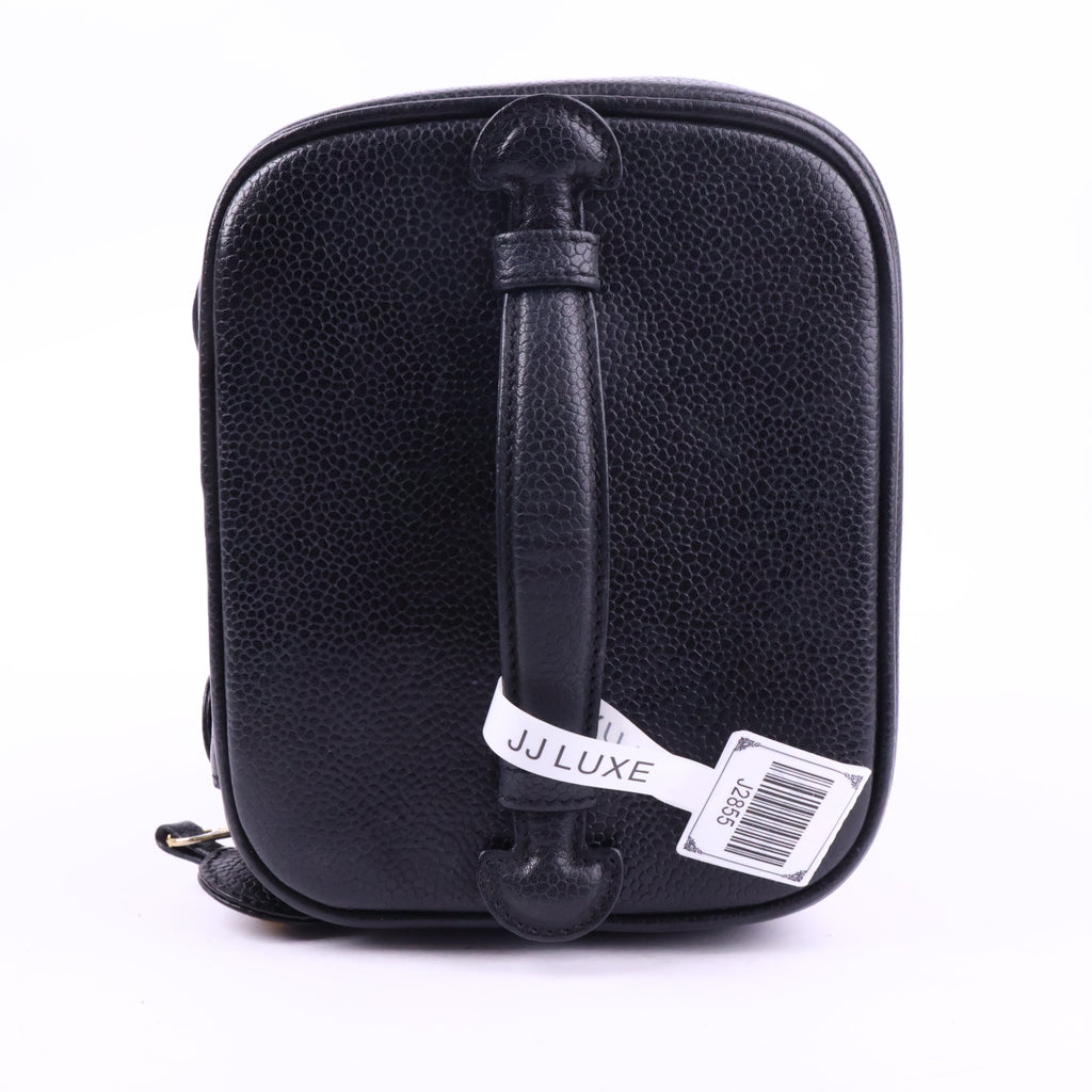 J2855 Chanel Top Handle Bag Vanity Case in Black Grained Leather | Pre-Owned Black Leather