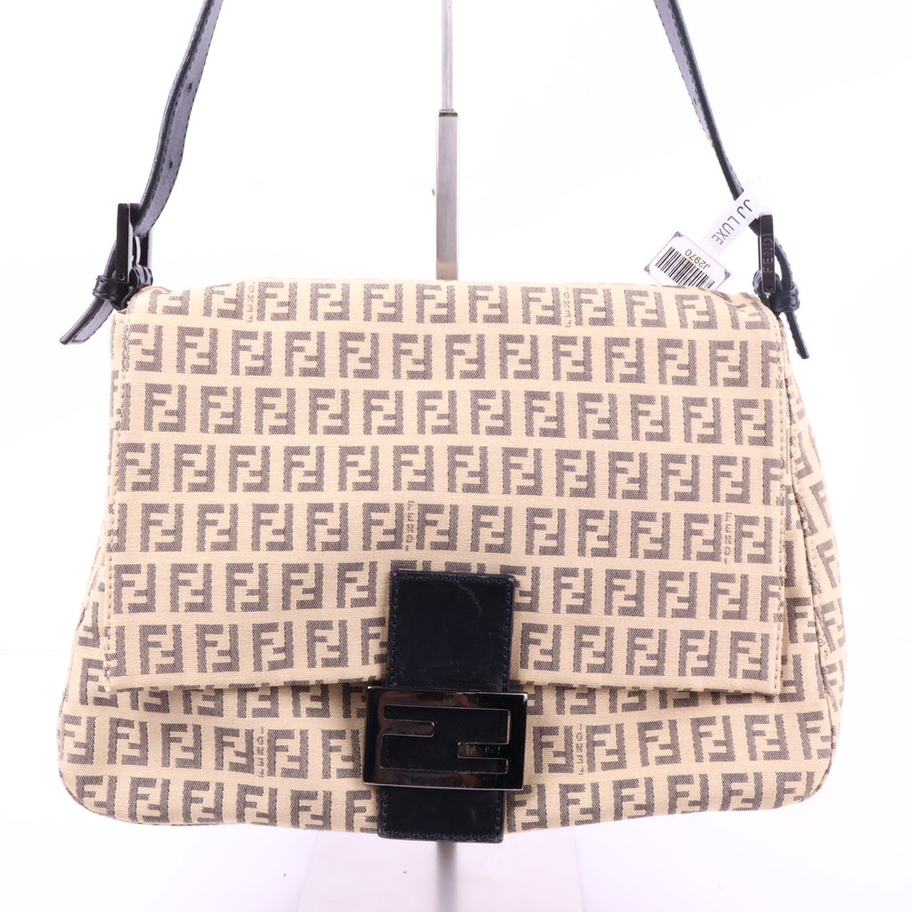 J2970 Fendi Shoulder Bag Borsa Mamma Bauguette Zuccino Canvas Beigo Shoulder Bag | Pre-Owned Brown Zuccino Canvas