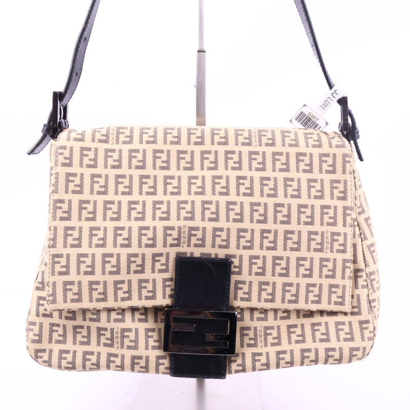 J2970 Fendi Shoulder Bag Borsa Mamma Bauguette Zuccino Canvas Beigo Shoulder Bag | Pre-Owned Brown Zuccino Canvas