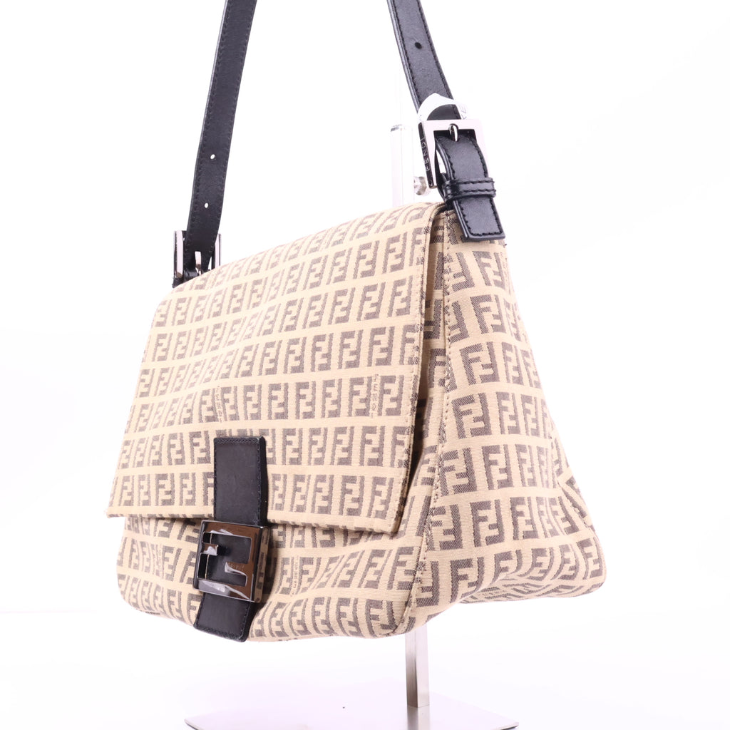 J2970 Fendi Shoulder Bag Borsa Mamma Bauguette Zuccino Canvas Beigo Shoulder Bag | Pre-Owned Brown Zuccino Canvas