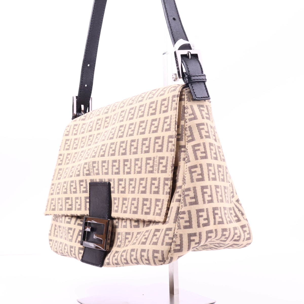 J2970 Fendi Shoulder Bag Borsa Mamma Bauguette Zuccino Canvas Beigo Shoulder Bag | Pre-Owned Brown Zuccino Canvas