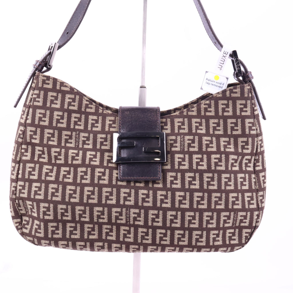 J2968 Fendi Shoulder Bag Zuccino Canvas Crossisant Hobo Baguette | Pre-Owned Brown Zuccino Canvas