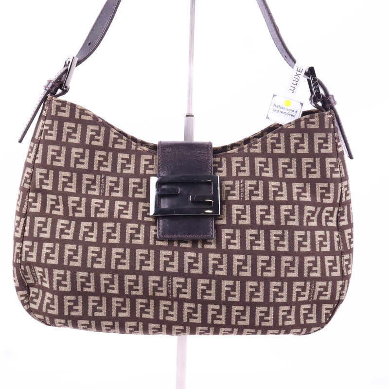 J2968 Fendi Shoulder Bag Zuccino Canvas Crossisant Hobo Baguette | Pre-Owned Brown Zuccino Canvas