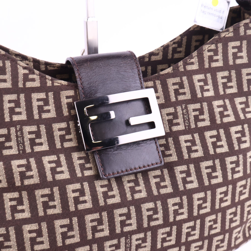 J2968 Fendi Shoulder Bag Zuccino Canvas Crossisant Hobo Baguette | Pre-Owned Brown Zuccino Canvas