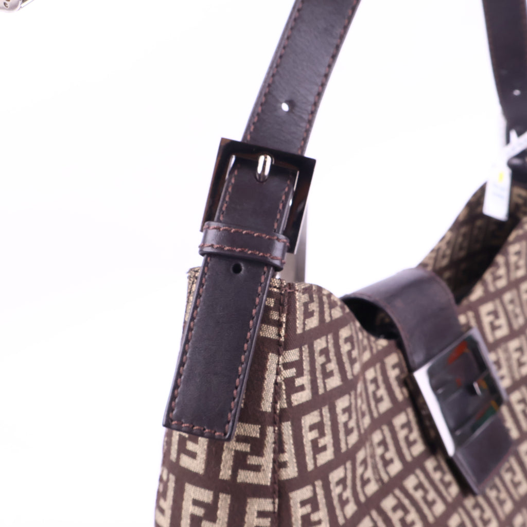 J2968 Fendi Shoulder Bag Zuccino Canvas Crossisant Hobo Baguette | Pre-Owned Brown Zuccino Canvas