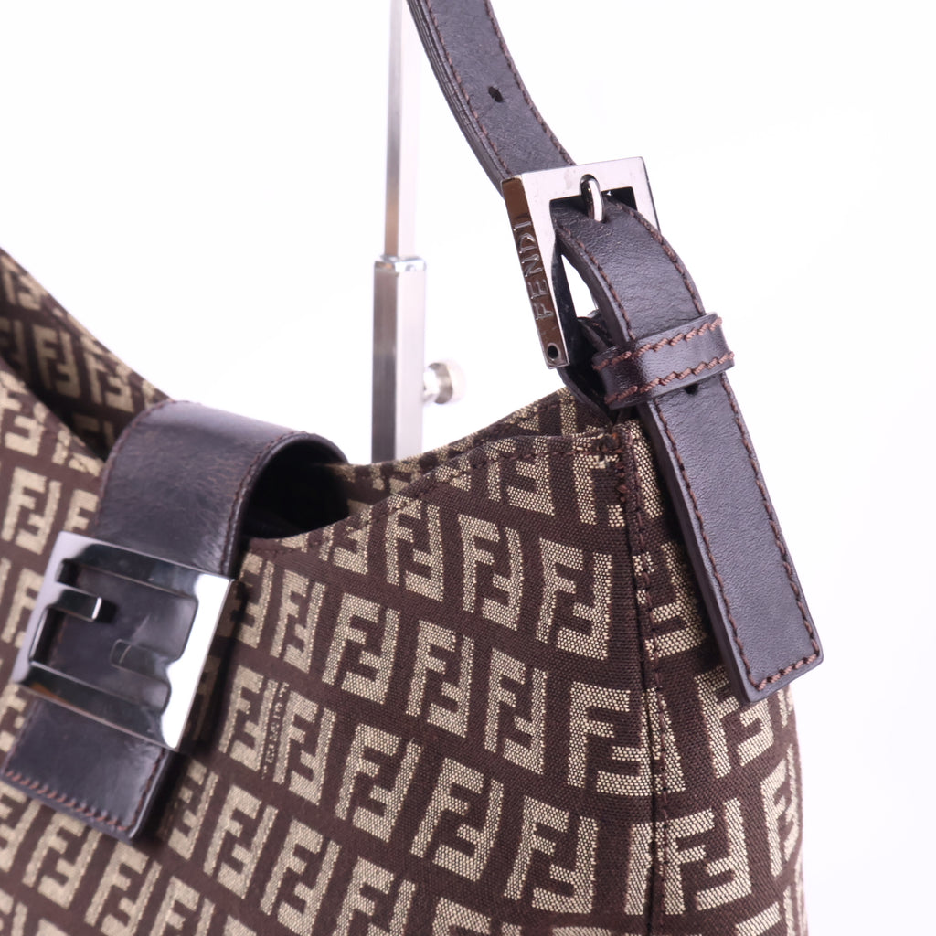 J2968 Fendi Shoulder Bag Zuccino Canvas Crossisant Hobo Baguette | Pre-Owned Brown Zuccino Canvas