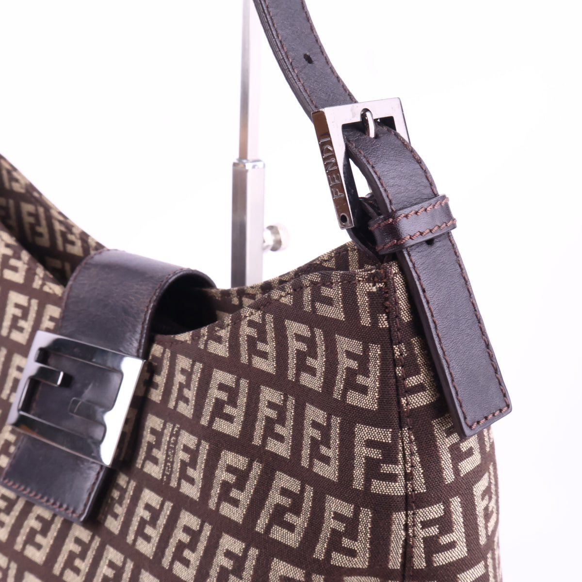 J2968 Fendi Shoulder Bag Zuccino Canvas Crossisant Hobo Baguette | Pre-Owned Brown Zuccino Canvas