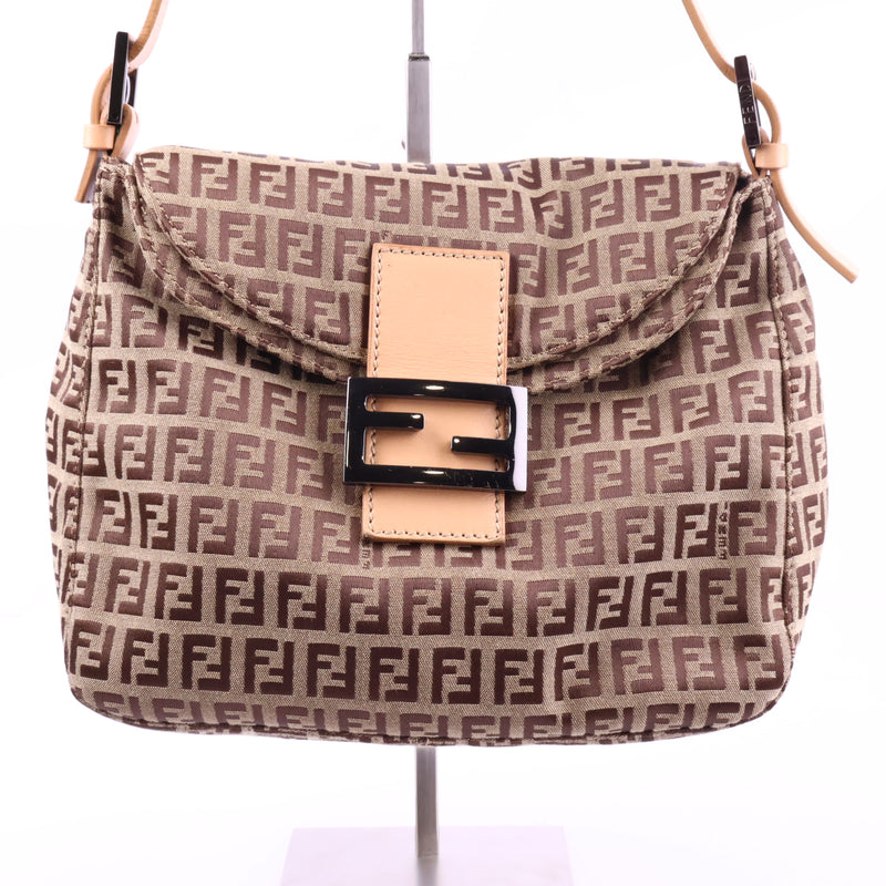 J2944 Fendi Shoulder Bag Zucchino Cnavas FF Double Flap Shoulder Bag | Pre-Owned Brown Canvas FF Monogram