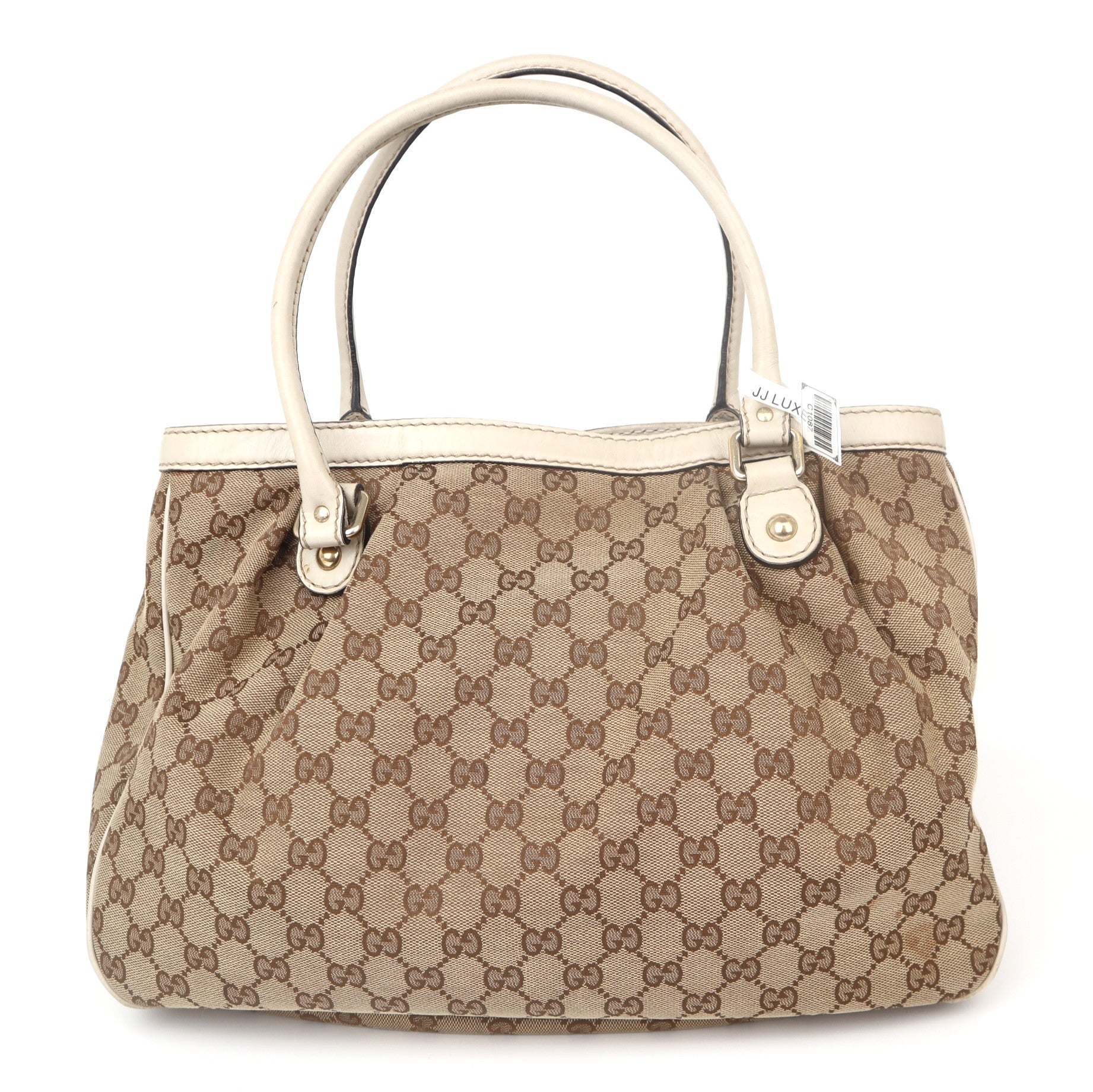 C1087 Gucci Brown GG Canvas Sukey Tote Beige Cloth-Pre Owned