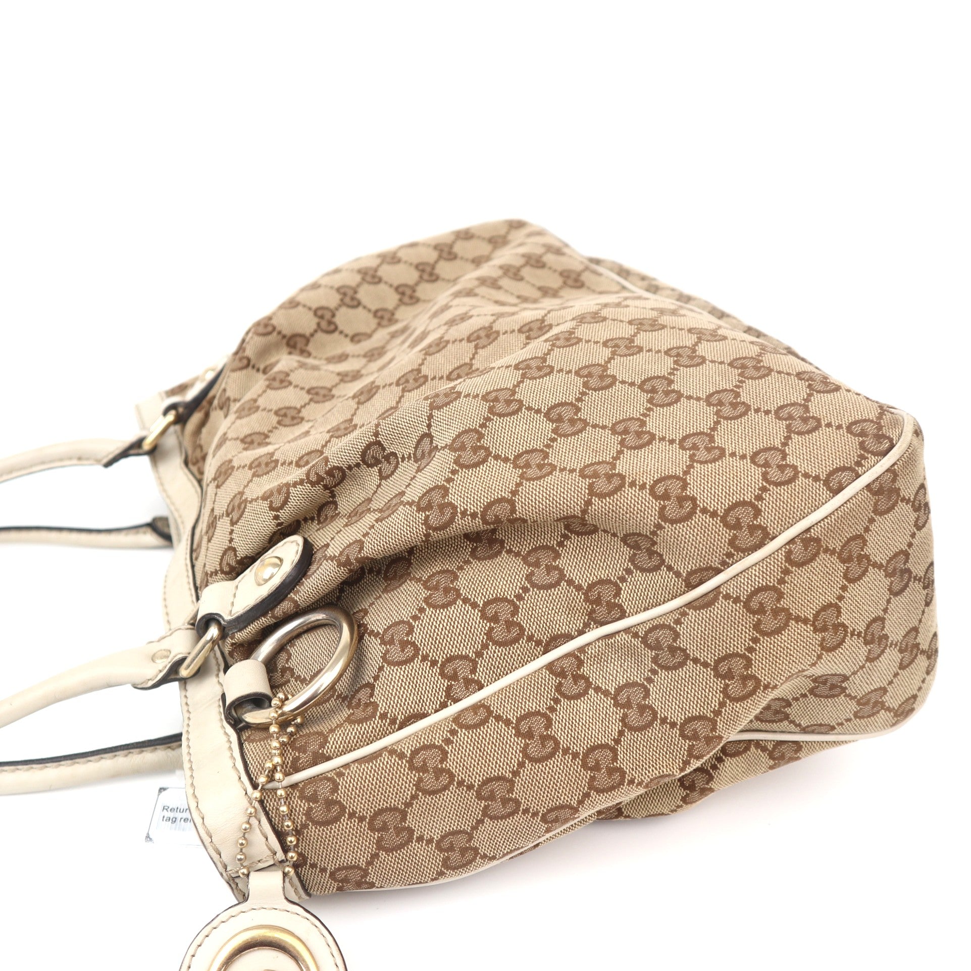 C1087 Gucci Brown GG Canvas Sukey Tote Beige Cloth-Pre Owned