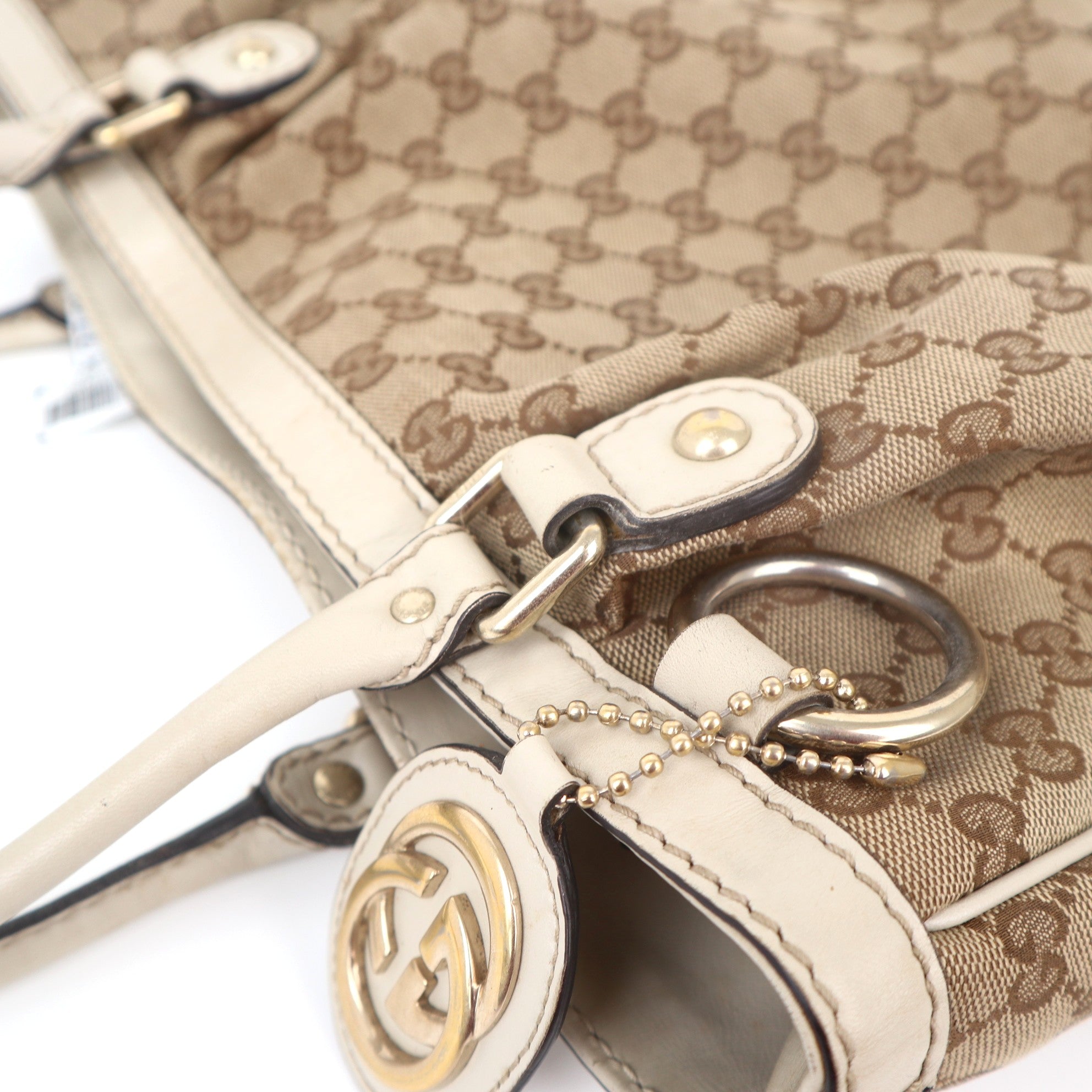 C1087 Gucci Brown GG Canvas Sukey Tote Beige Cloth-Pre Owned