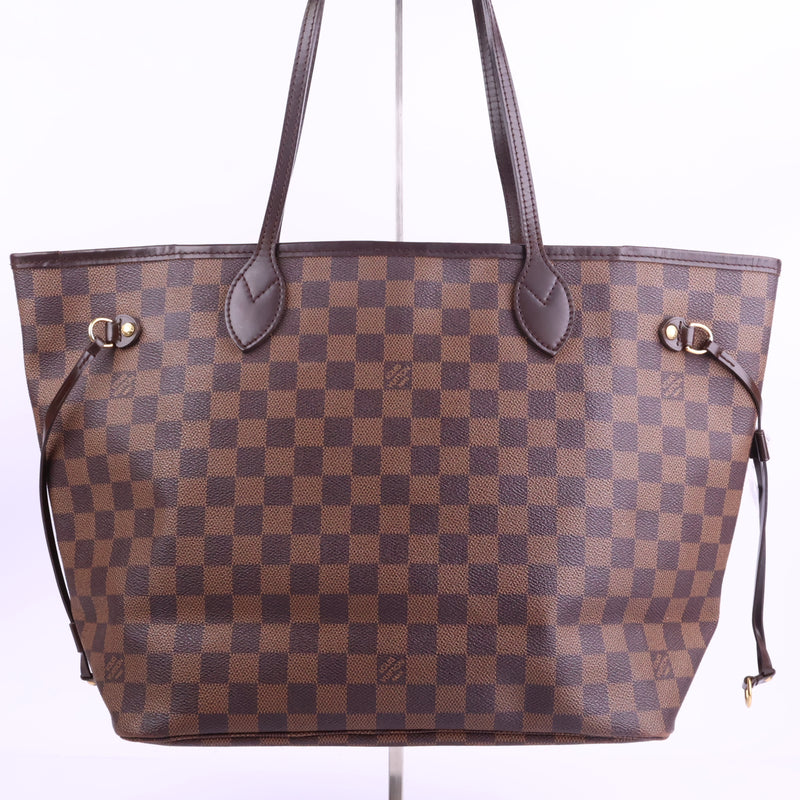 J2922 Louis Vuitton Shoulder Bag Damier Ebene Neverfull MM | Pre-Owned Brown Damier Ebene Coated Canvas; Leather