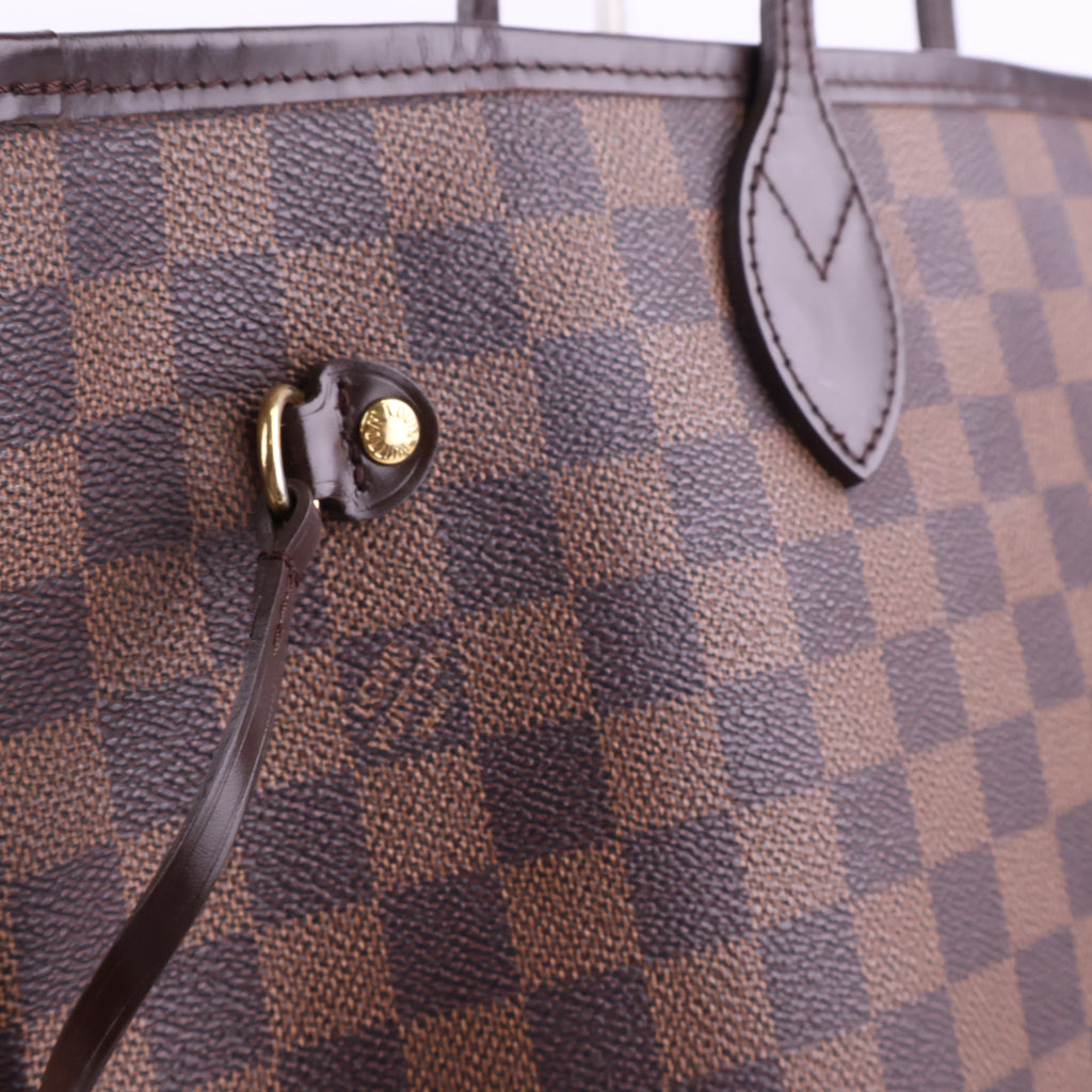 J2922 Louis Vuitton Shoulder Bag Damier Ebene Neverfull MM | Pre-Owned Brown Damier Ebene Coated Canvas; Leather