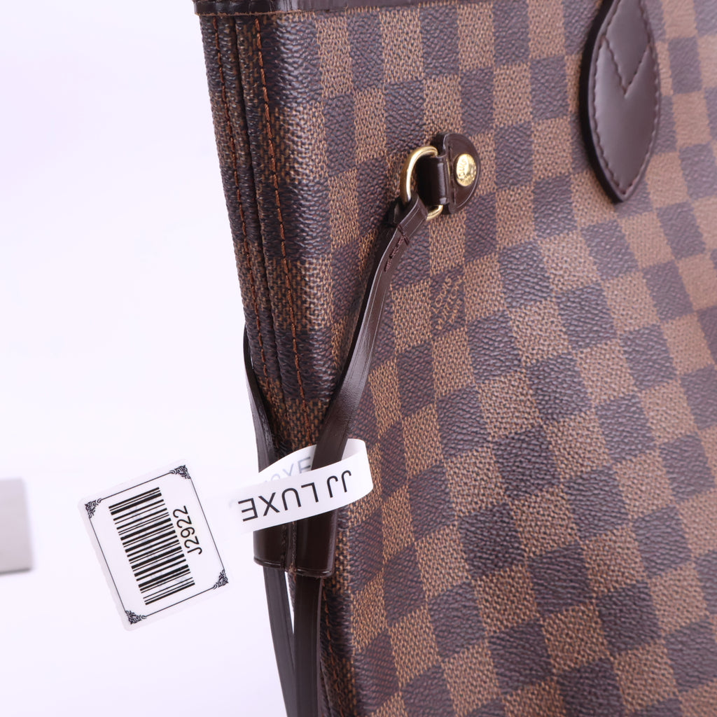 J2922 Louis Vuitton Shoulder Bag Damier Ebene Neverfull MM | Pre-Owned Brown Damier Ebene Coated Canvas; Leather