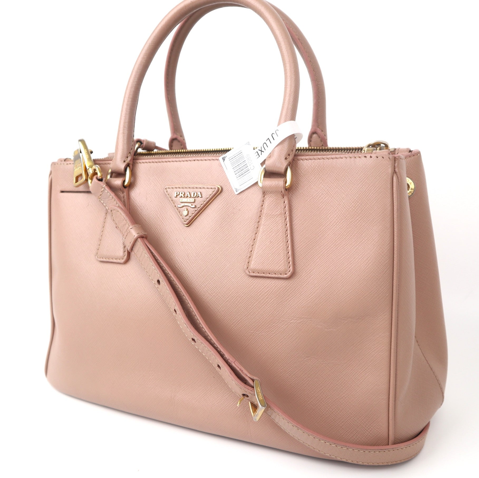 C1089 Prada Light Pink Saffiano Lux Leather Medium Double Zip Tote-Pre Owned